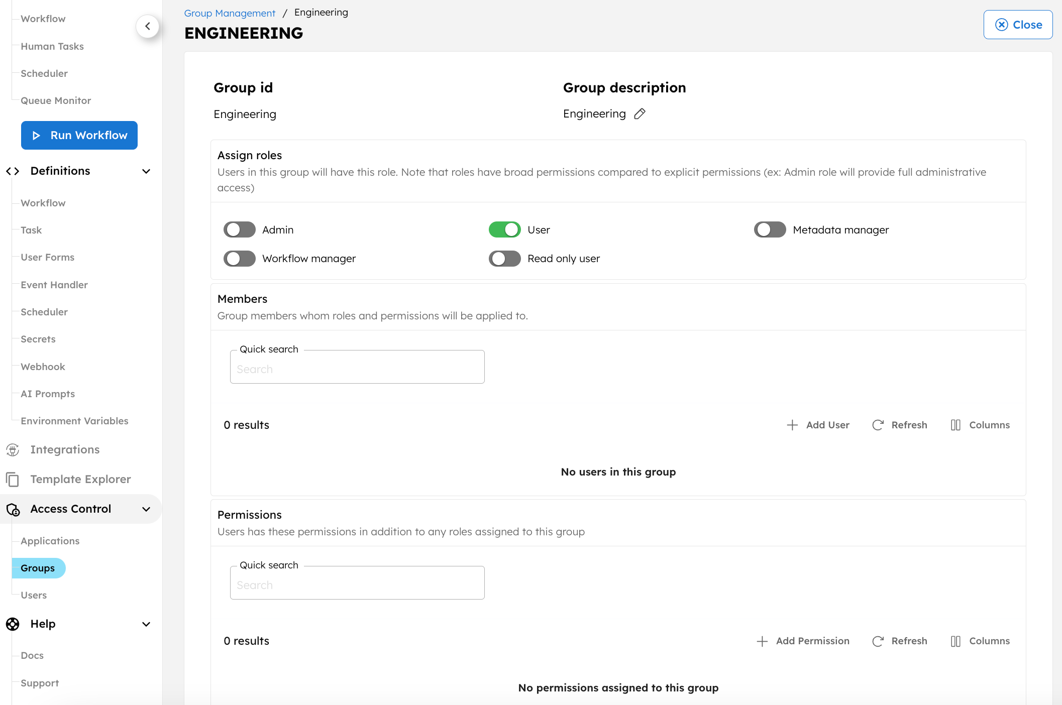 Group configuration screen in Conductor UI.