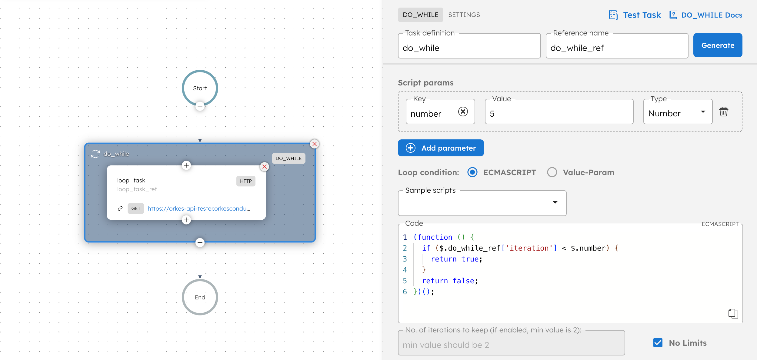 Screenshot of Do While Task in Orkes Conductor