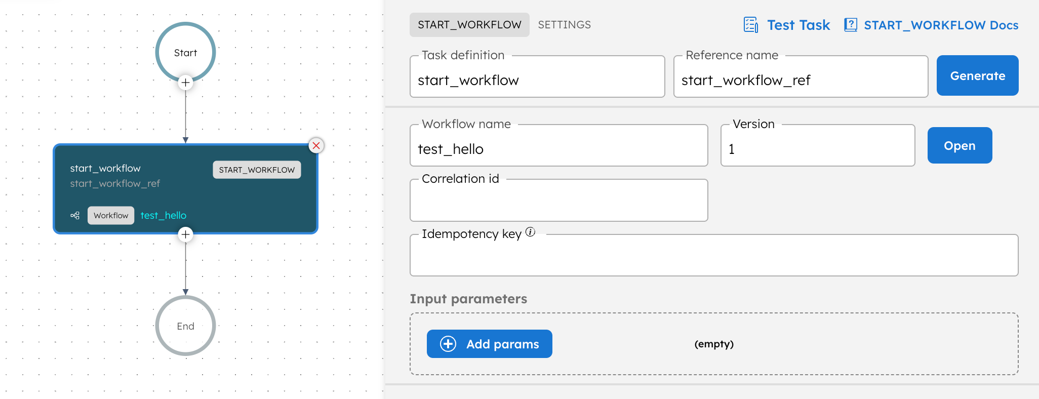 Screenshot of Start Workflow Task in Orkes Conductor