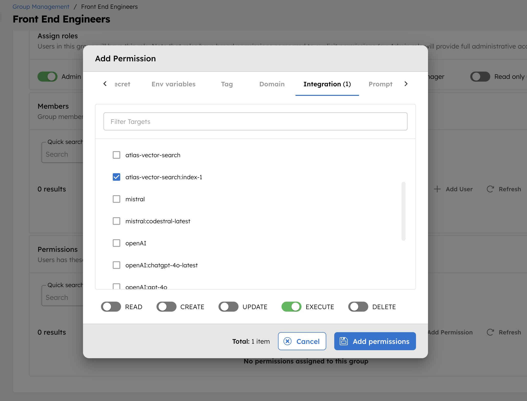 Add Permissions for Mongo Vector Database Integration