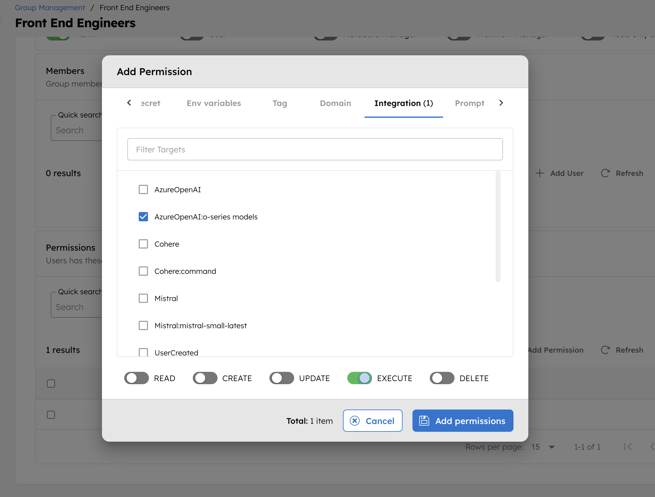 Add Permissions for Integrations