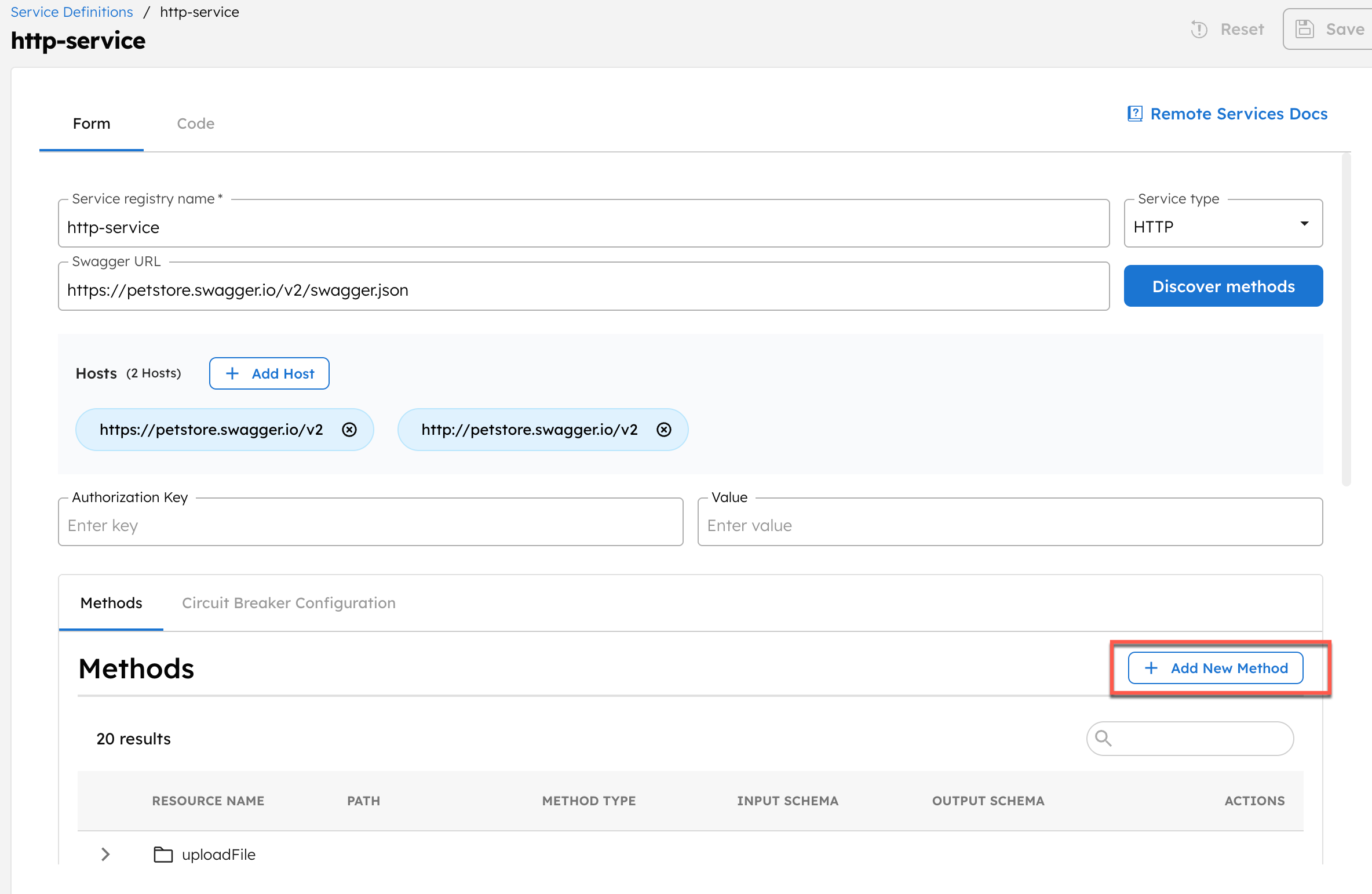 Adding a new method to the service registry definition