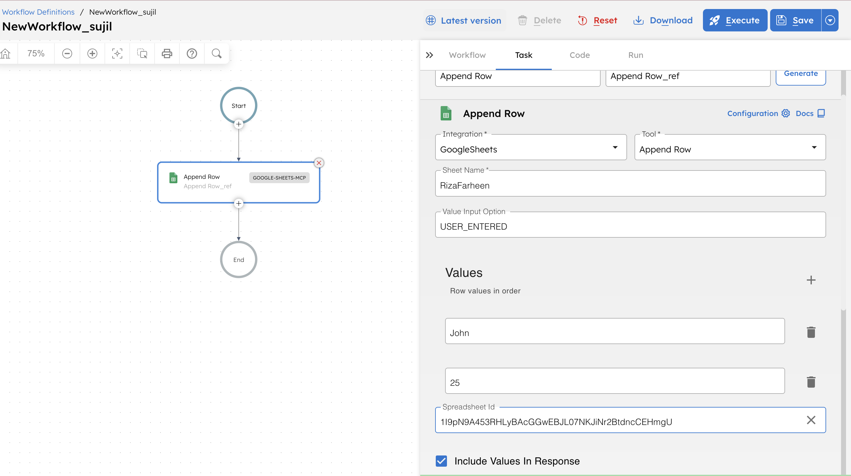 Appending a Google Sheet using Conductor