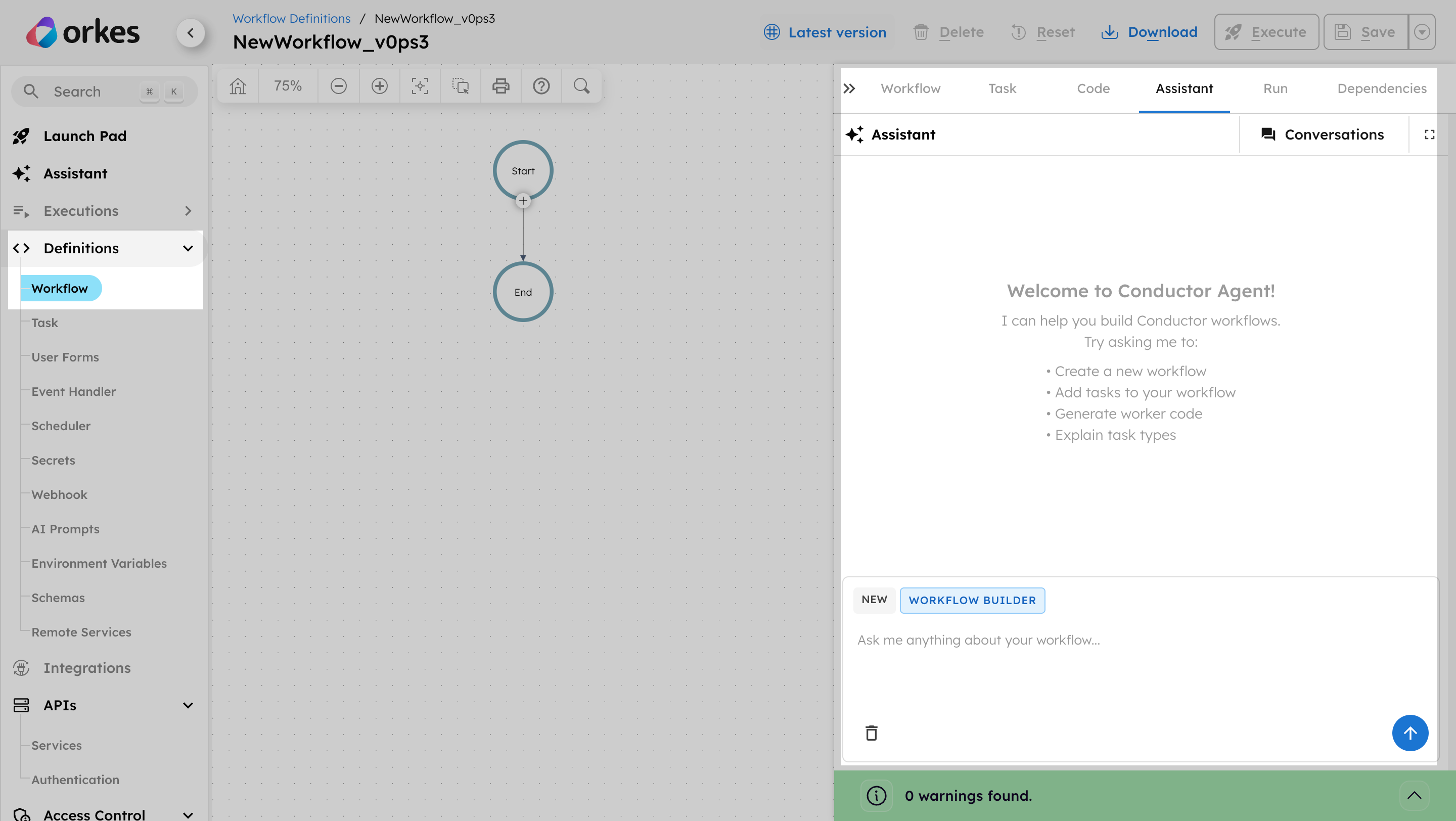 Create workflows using Assistant from Workflow Definitions tab