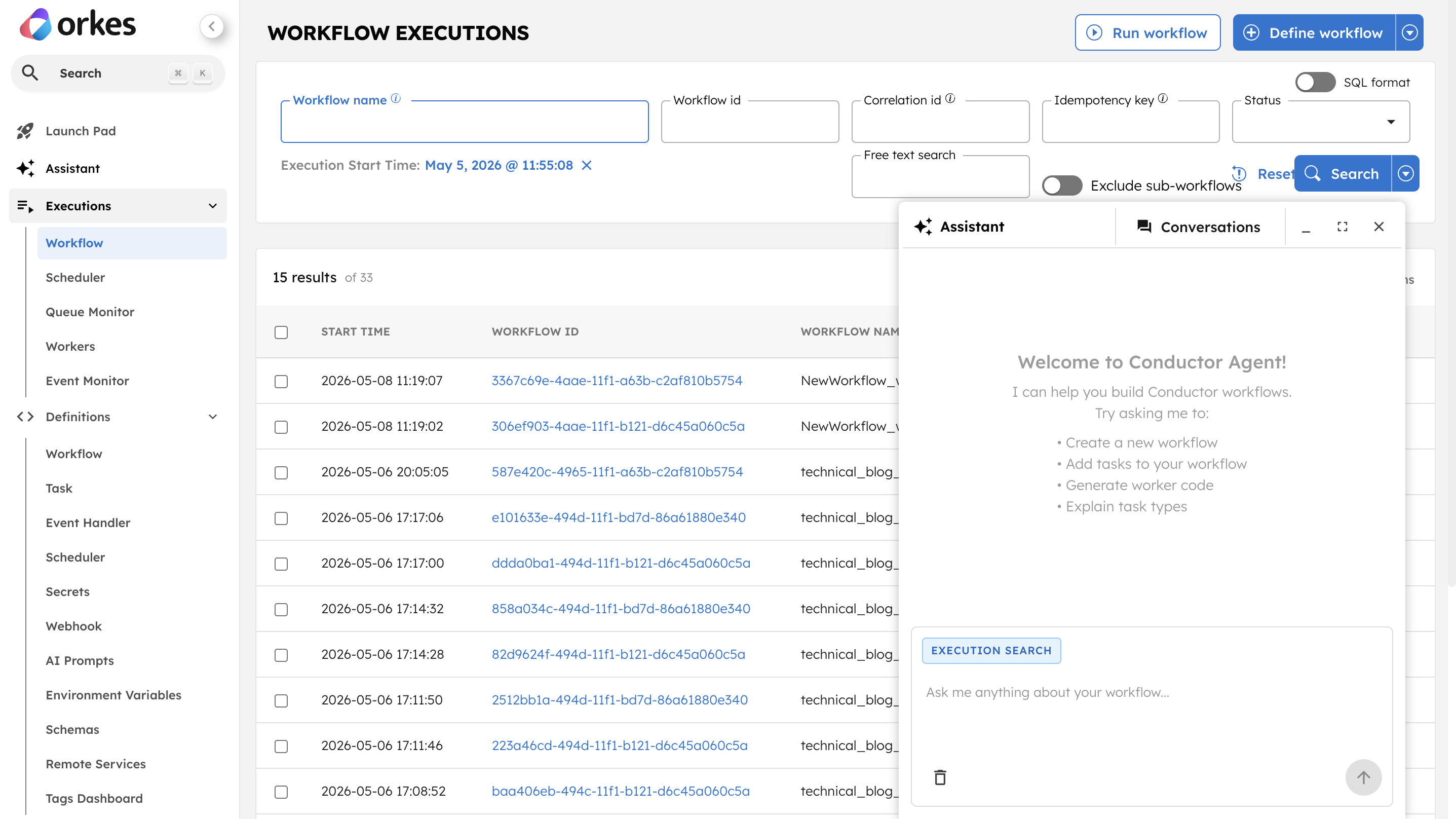 Debug workflows using Assistant from Workflow Executions tab