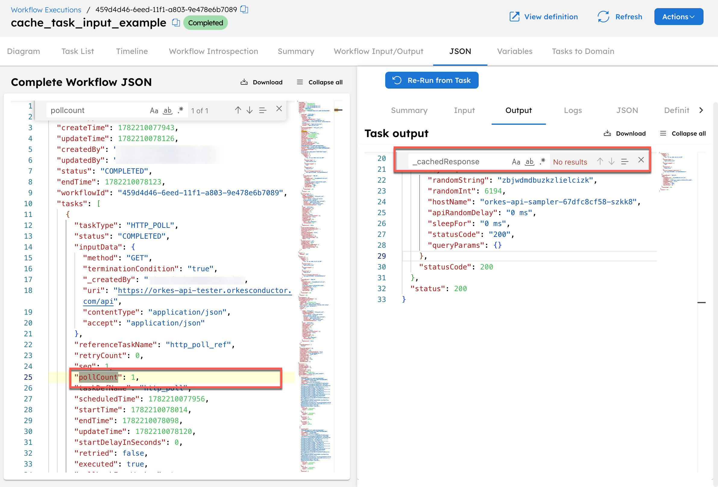 Example for cache task input
