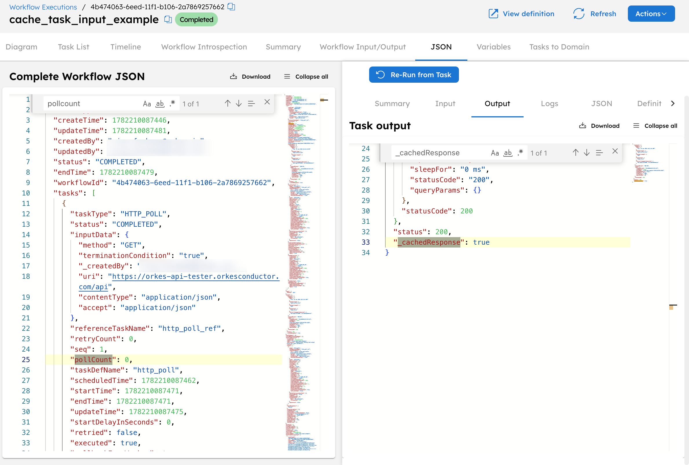 Example for cache task input