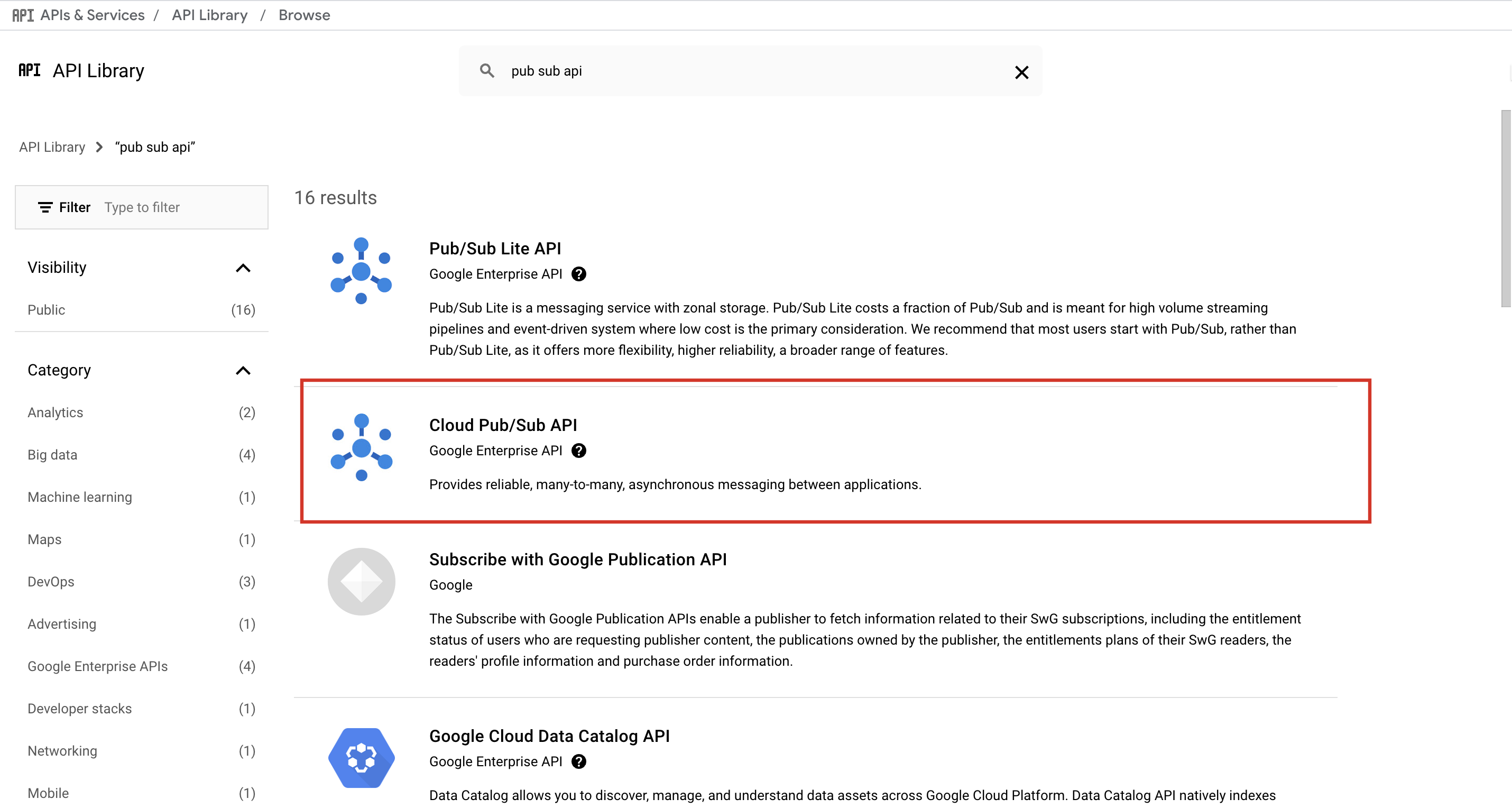 Enabling Cloud Pub/Sub API