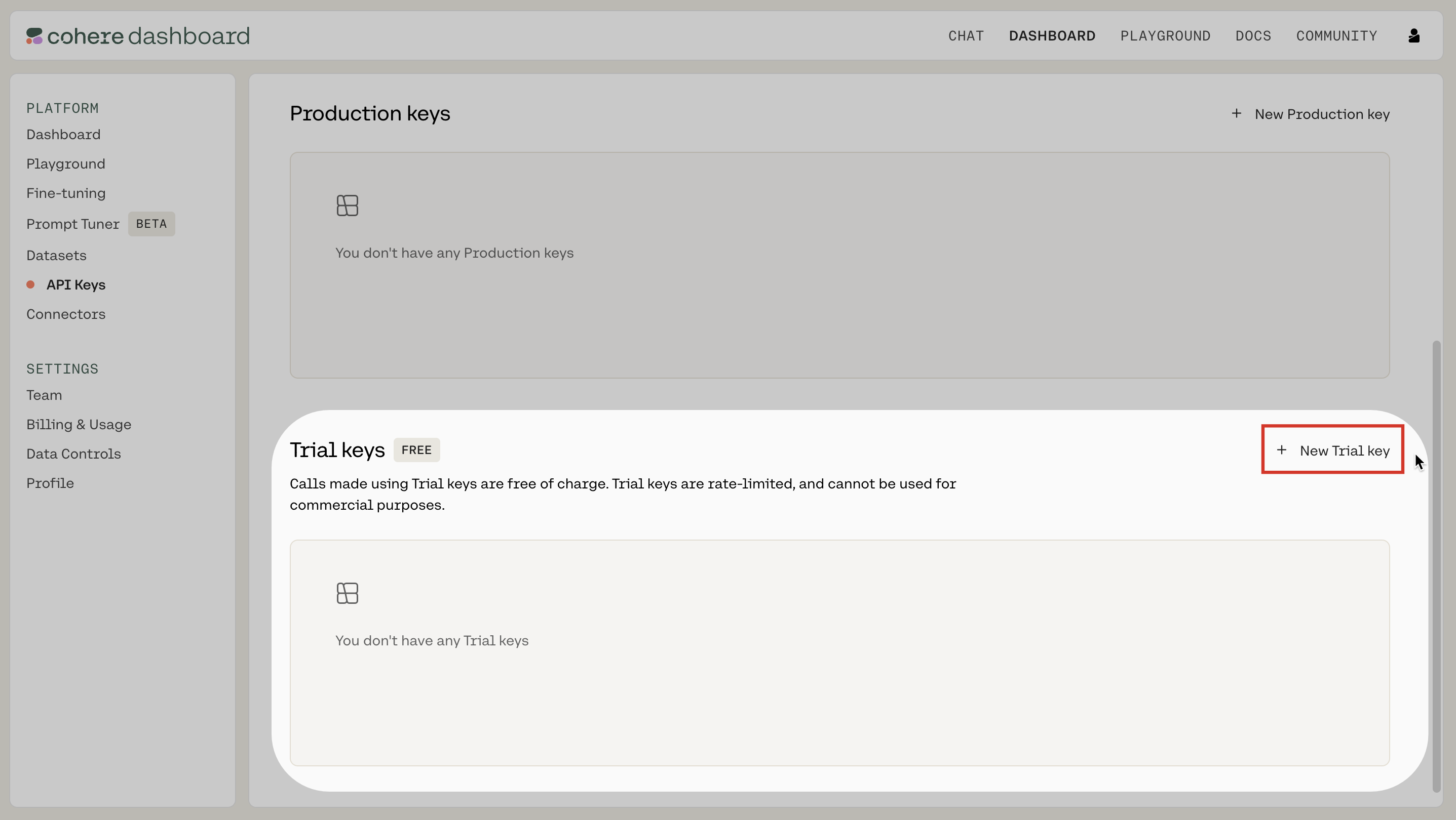 Creating Cohere trial API key