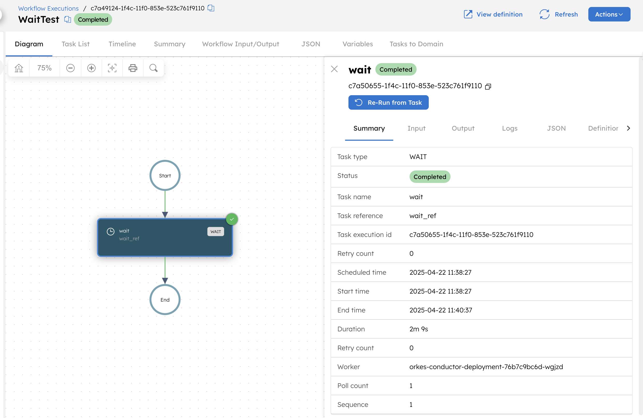 Completed workflow using update task