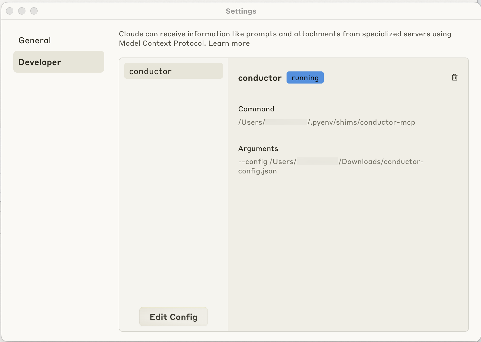 Conductor MCP server running successfully in Claude