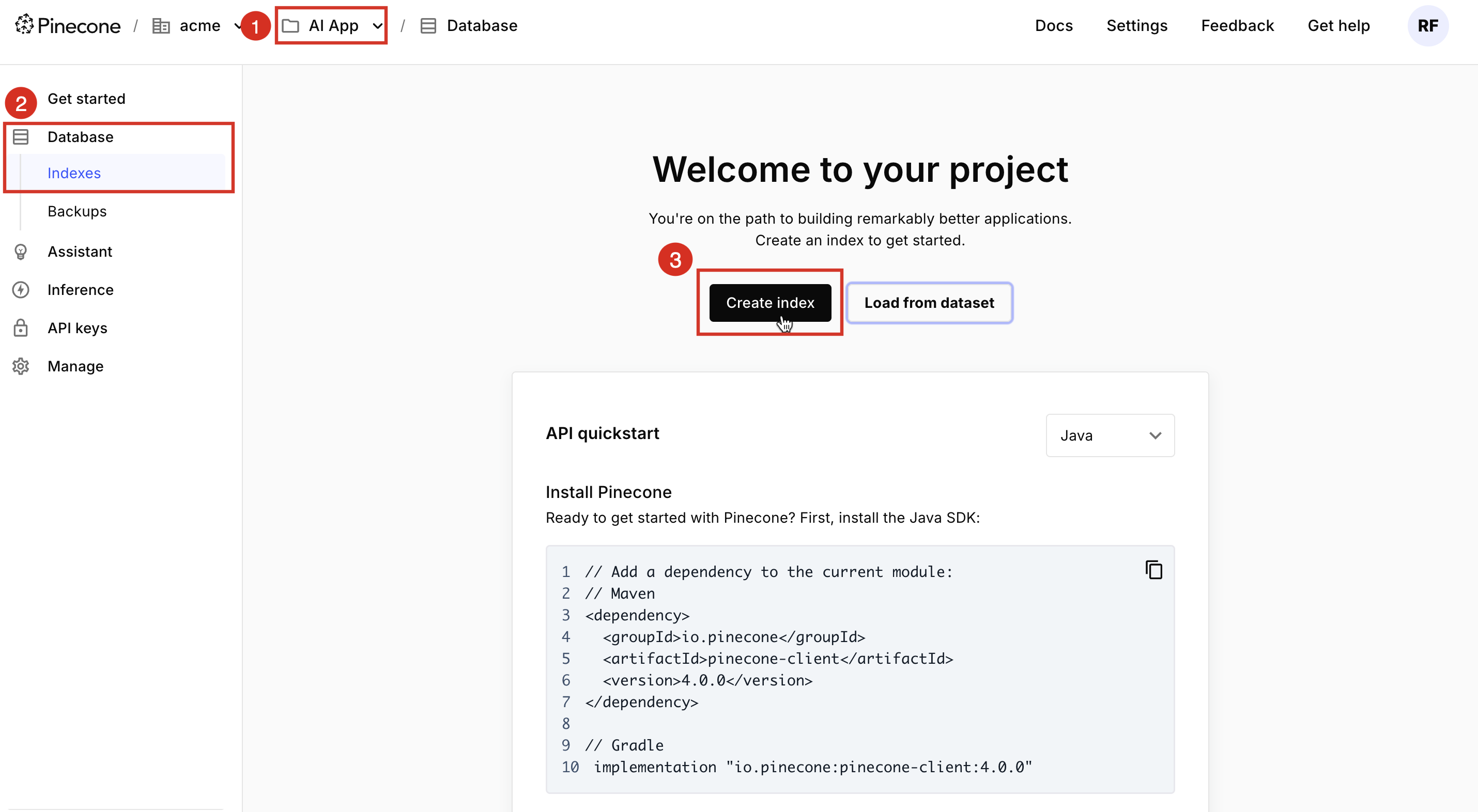 Creating Index in PineCone