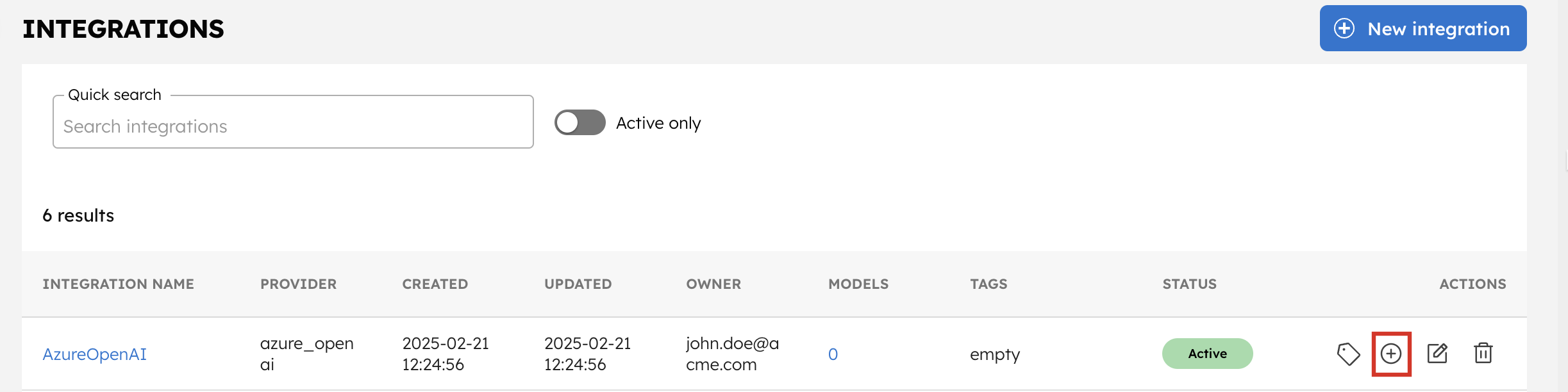 Create Azure Open AI Integration Model from Listed Integrations