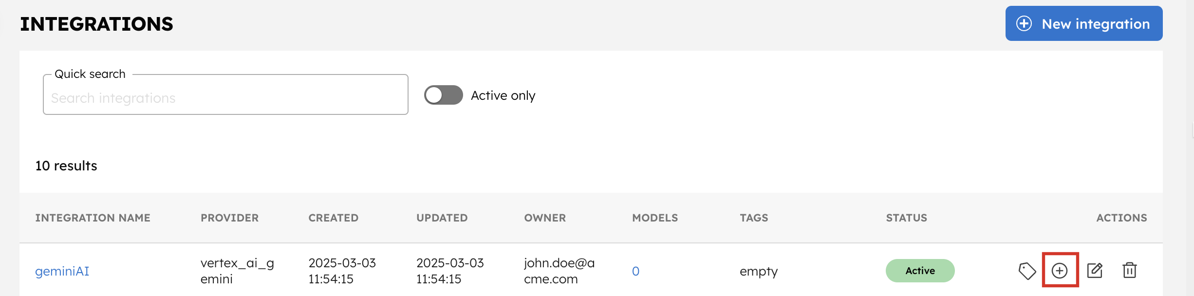Create Google Gemini AI Integration Model from Listed Integrations