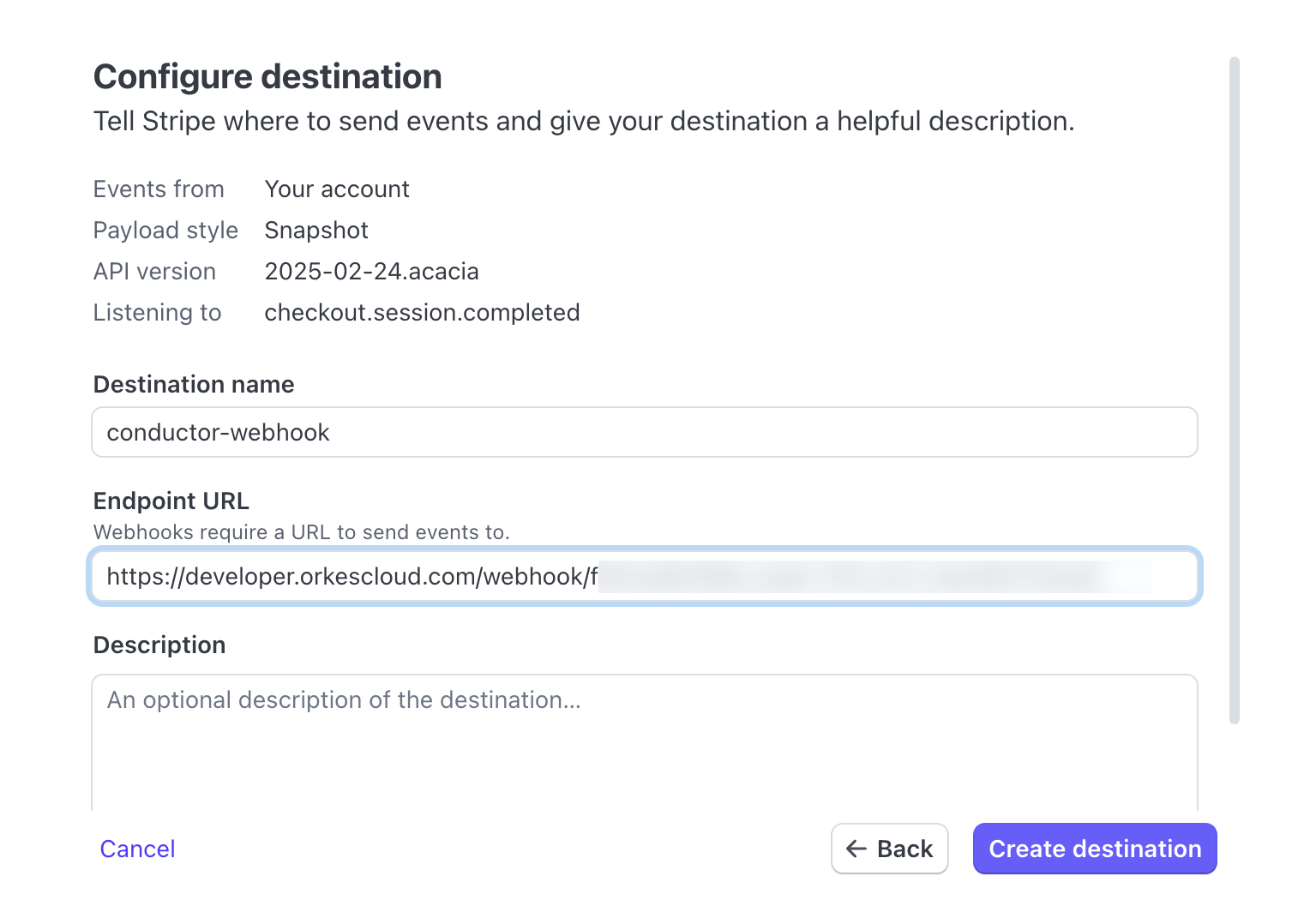 Creating a webhook in Stripe