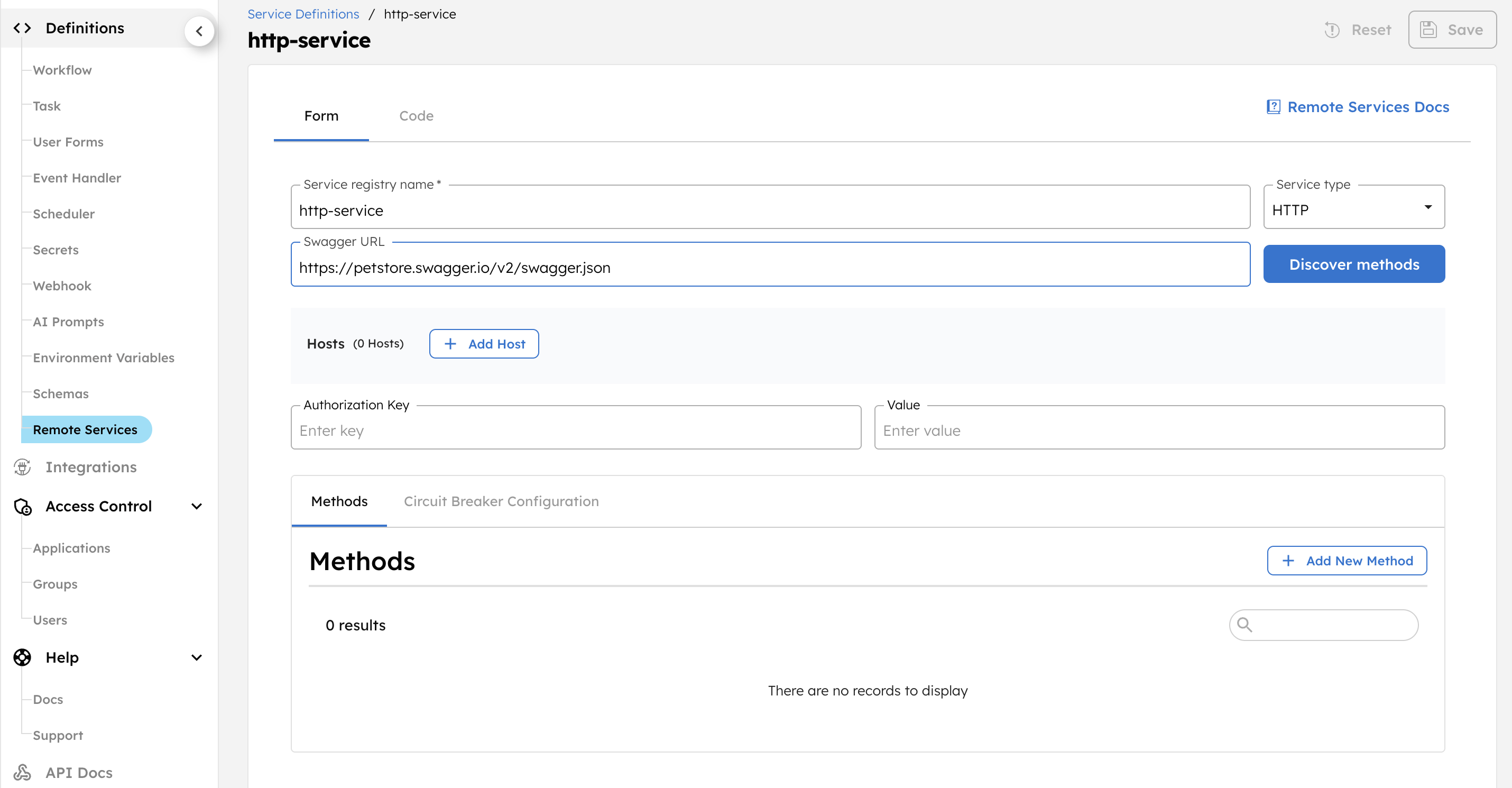 Creating sample service registry definition for HTTP services