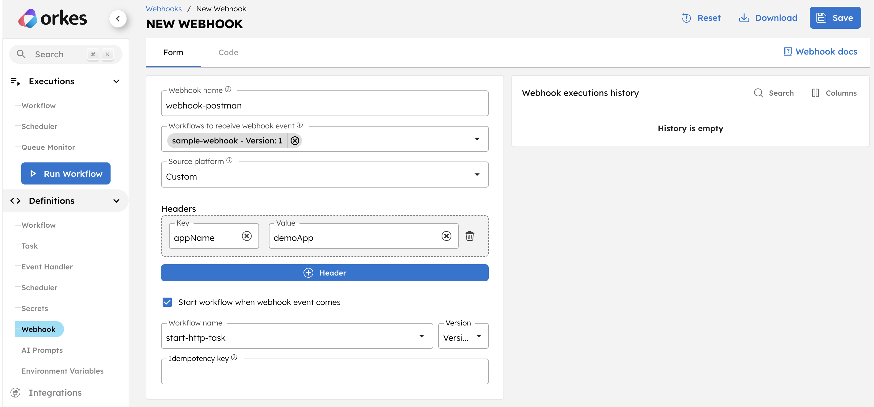 Creating Webhook in Orkes Conductor