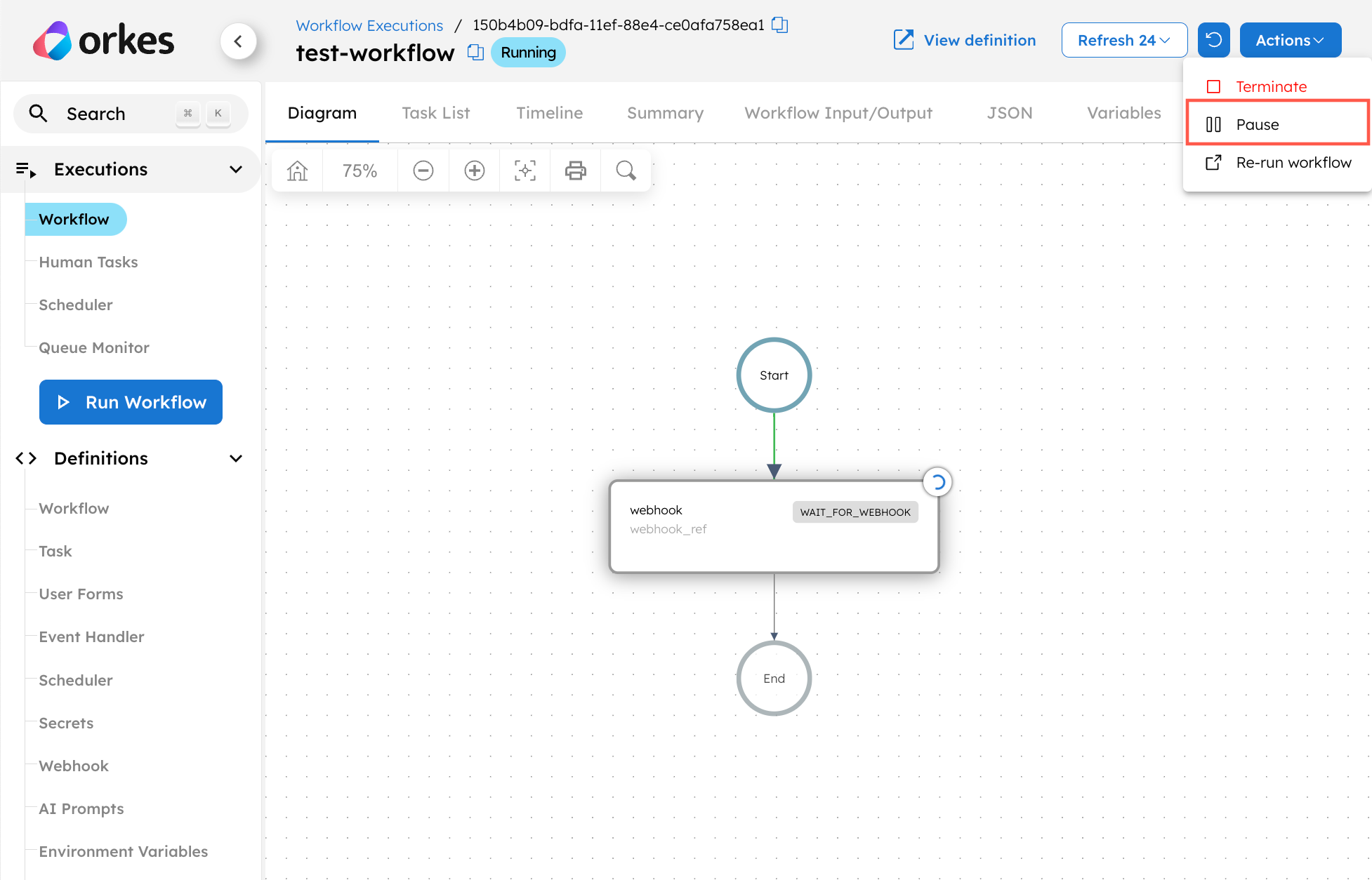 Pausing workflows from UI