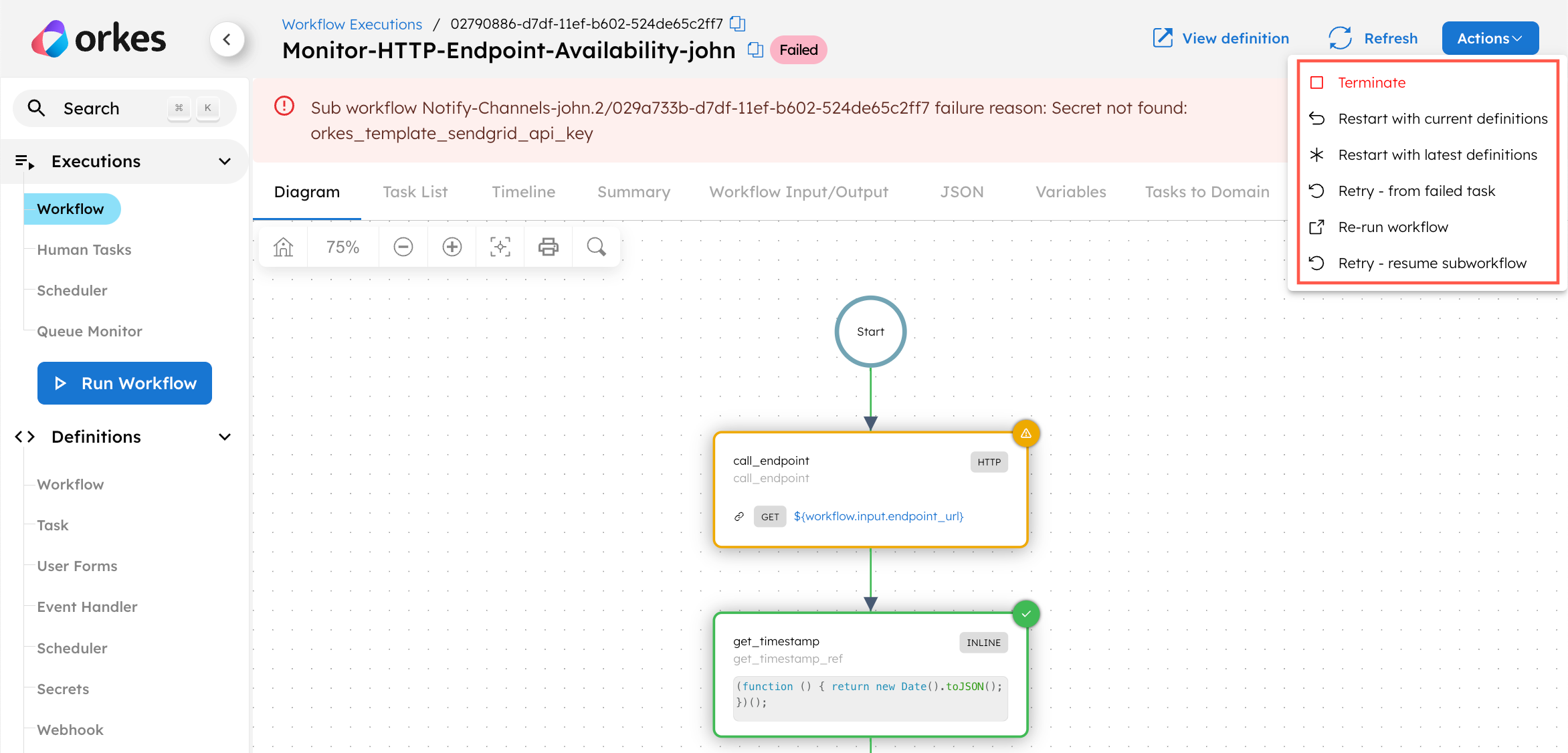 Workflow Recovery Options