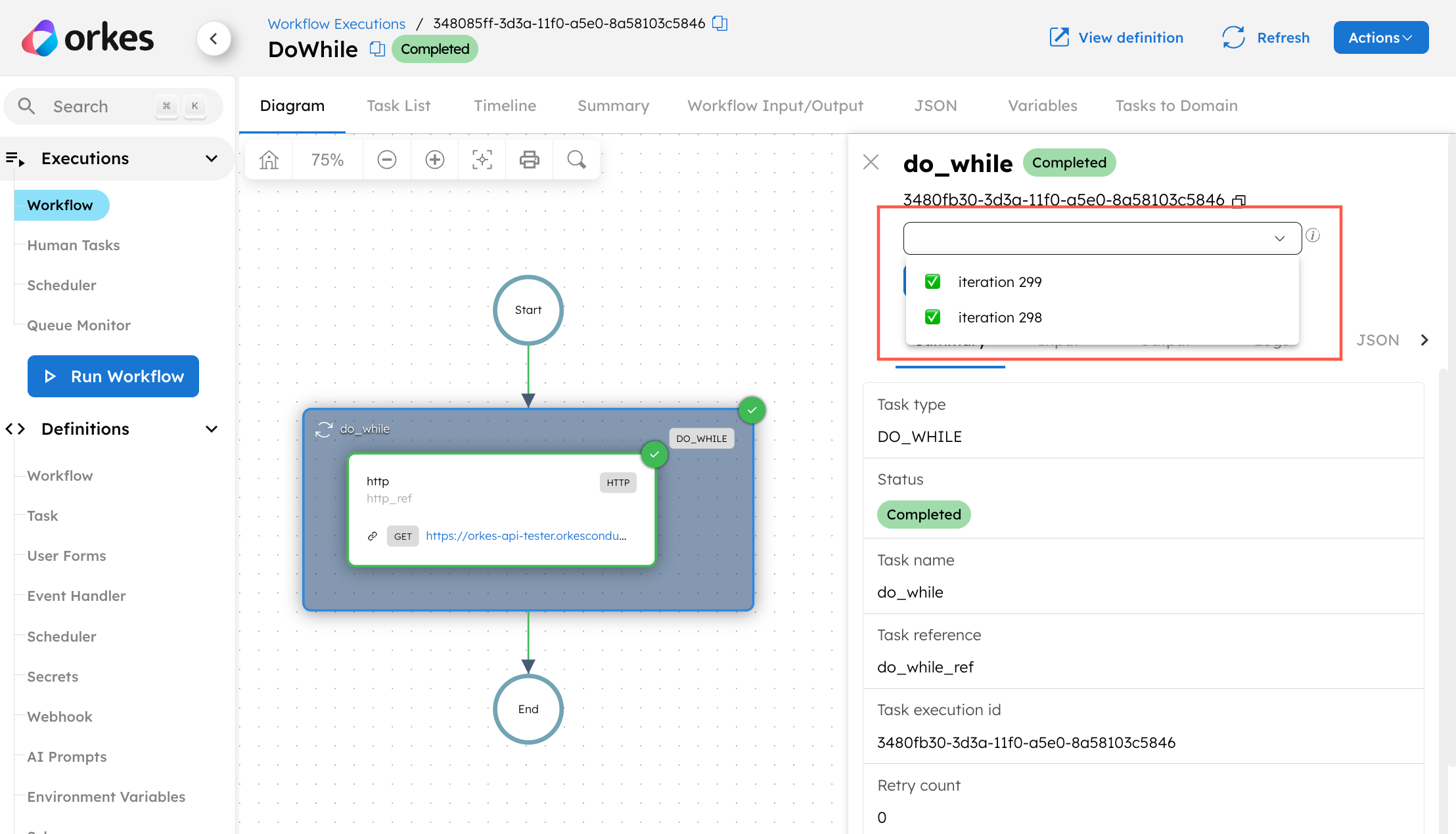 List of iterations during workflow execution where workflow is summarized.
