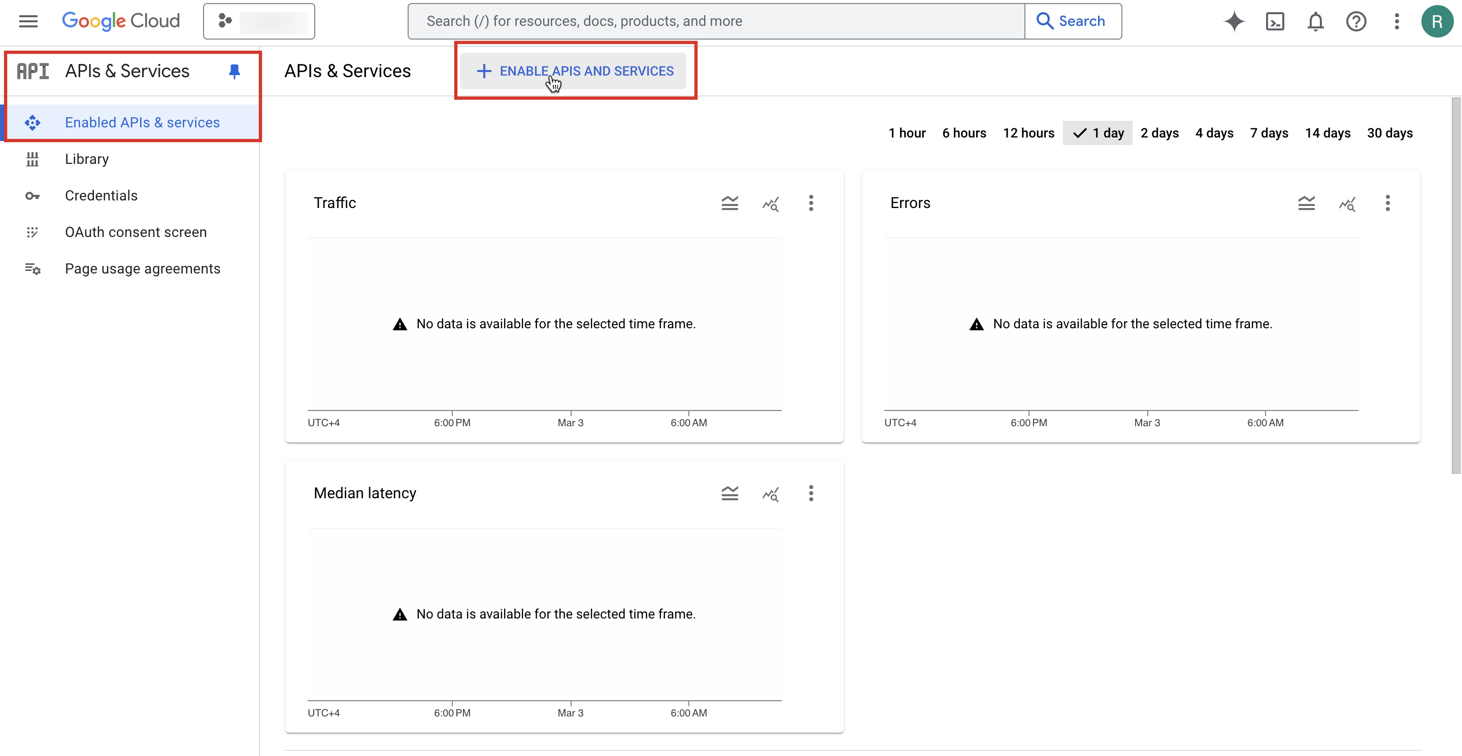 Enabling APIs and services from GCP console