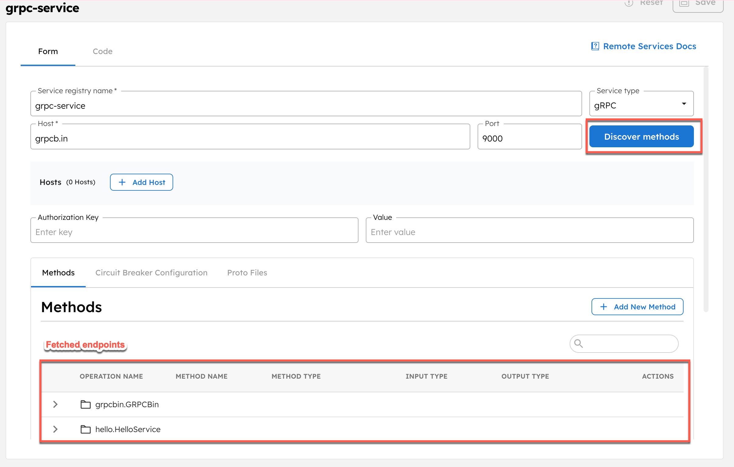 Fetching endpoints from the gRPC services
