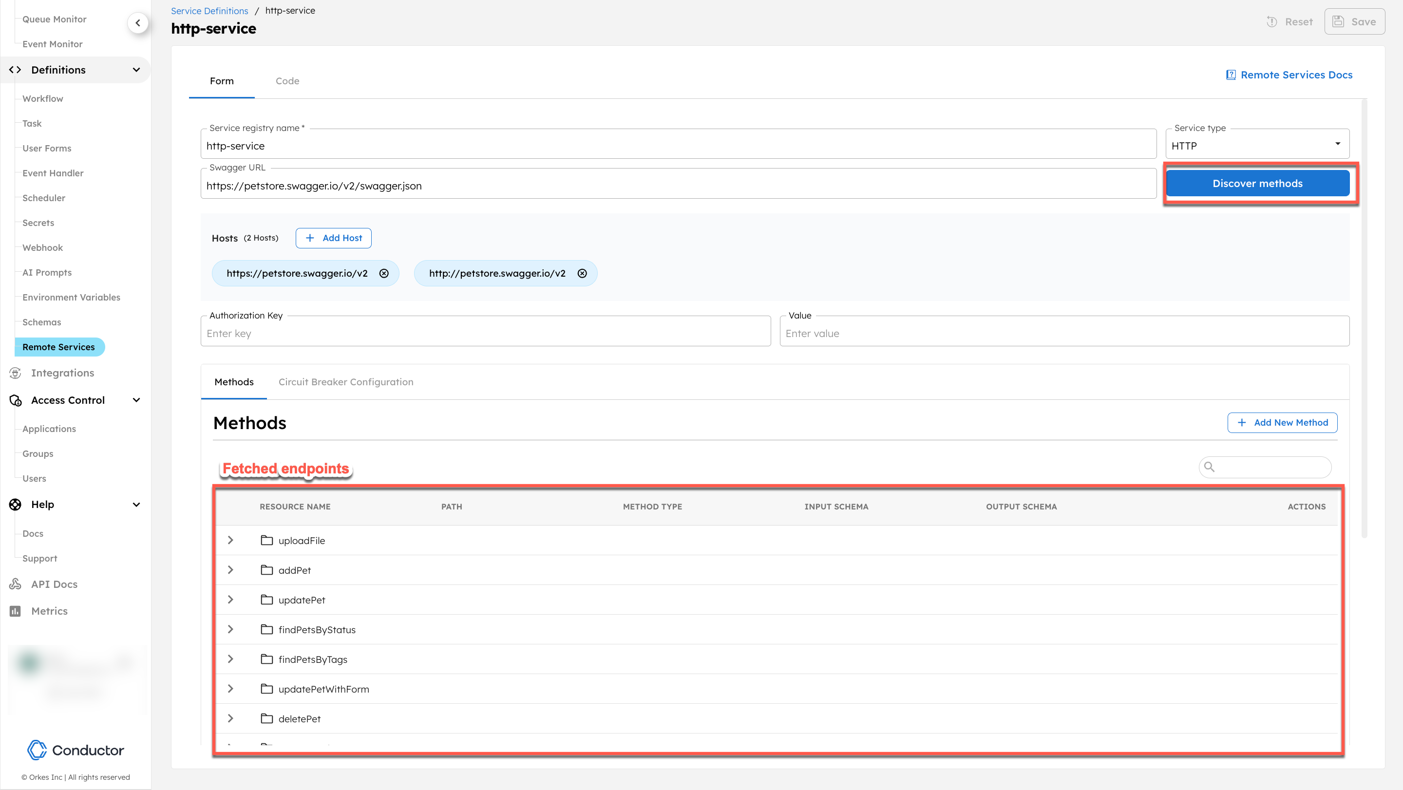 Fetching endpoints from the HTTP services