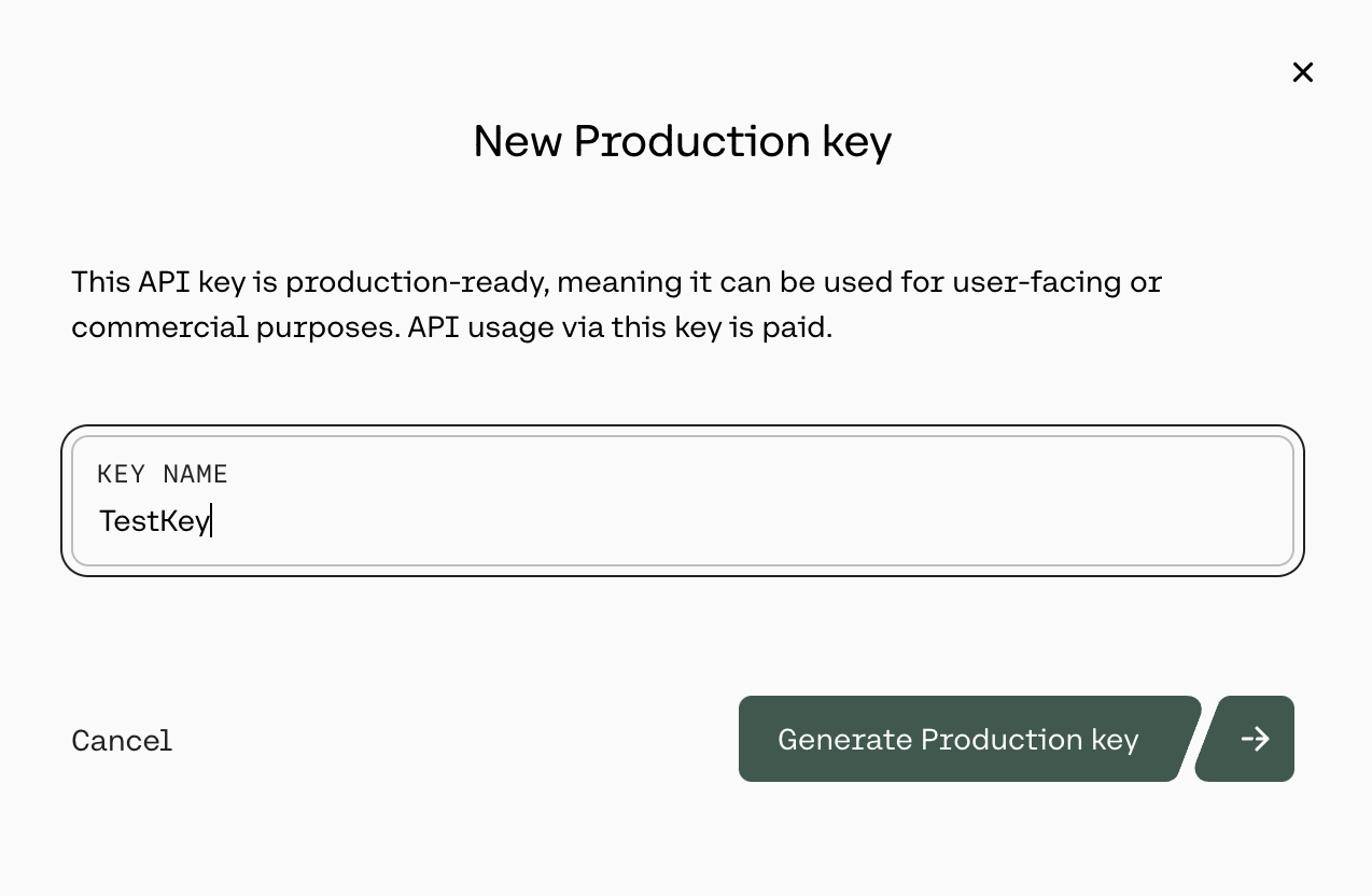 Generating Cohere production API key