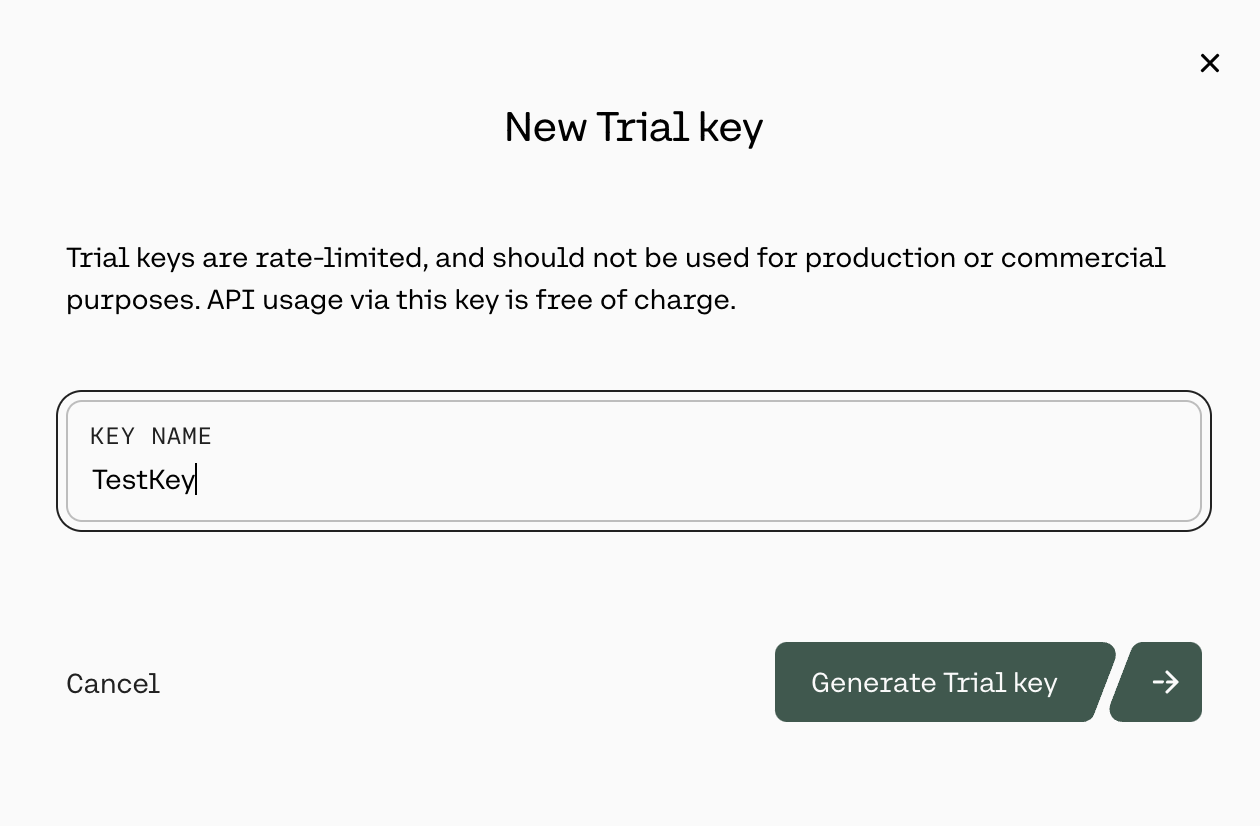 Generating Cohere trial API key