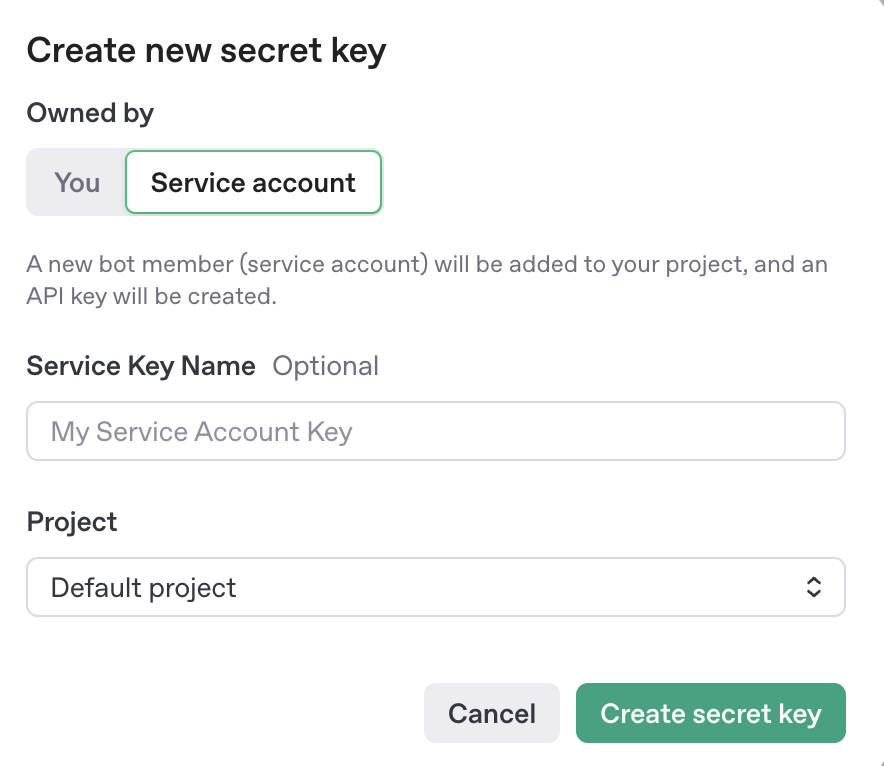 Create new API Keys in OpenAI API platform