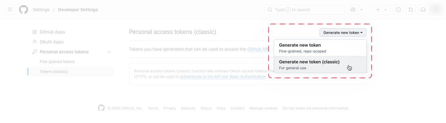 Generating personal access token from GitHub