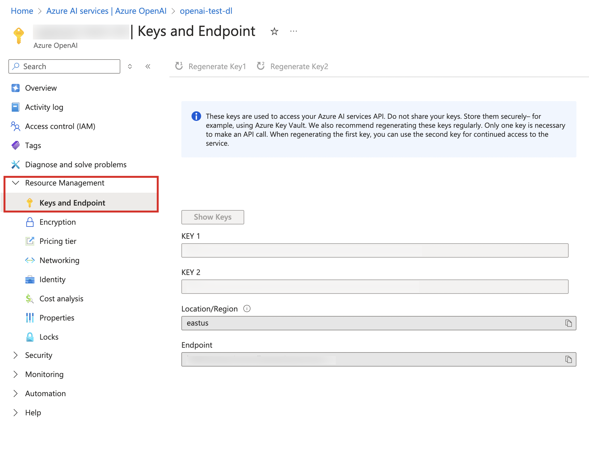 Get Azure OpenAI API Key
