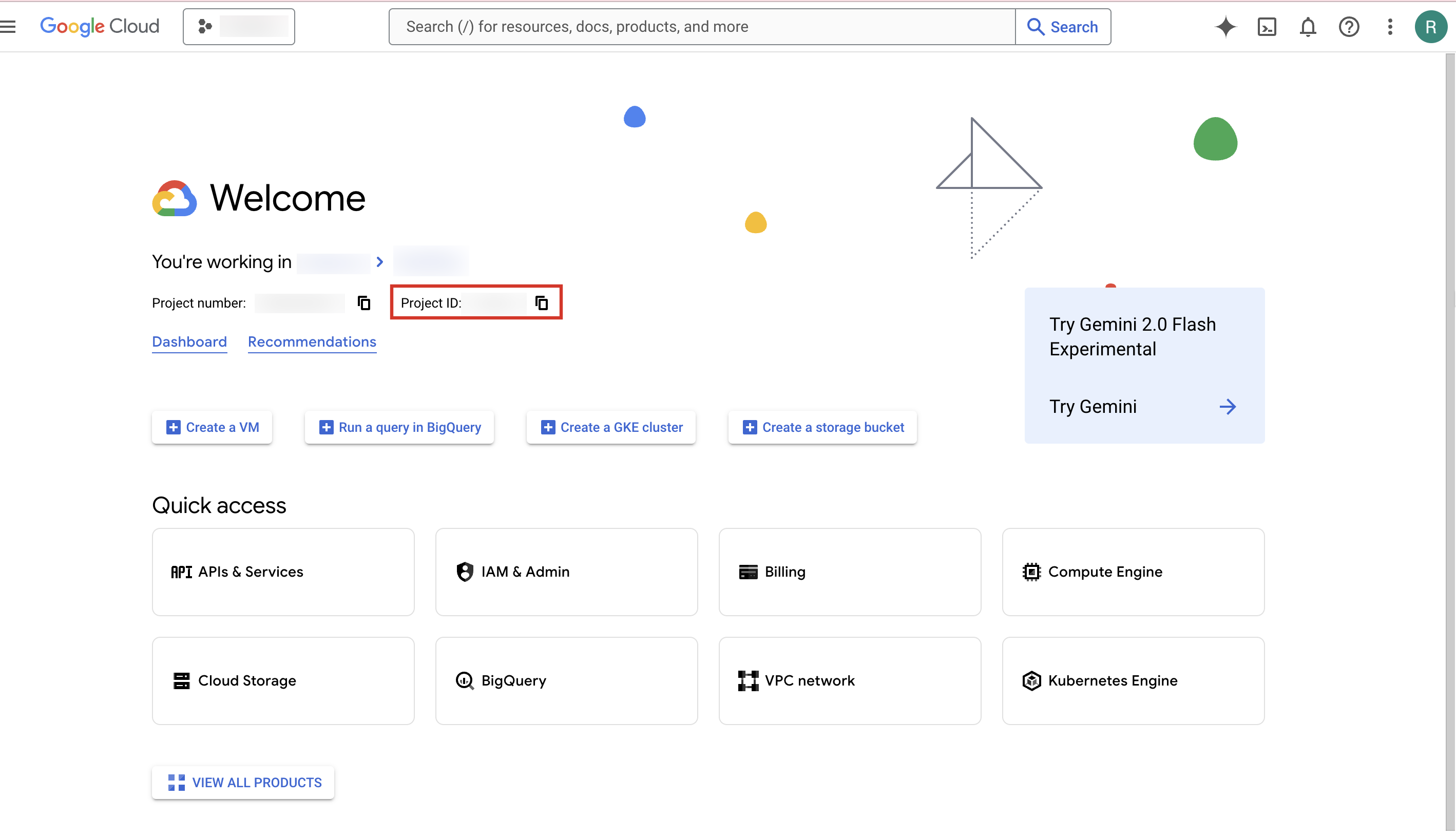Get project ID from Google Cloud Console