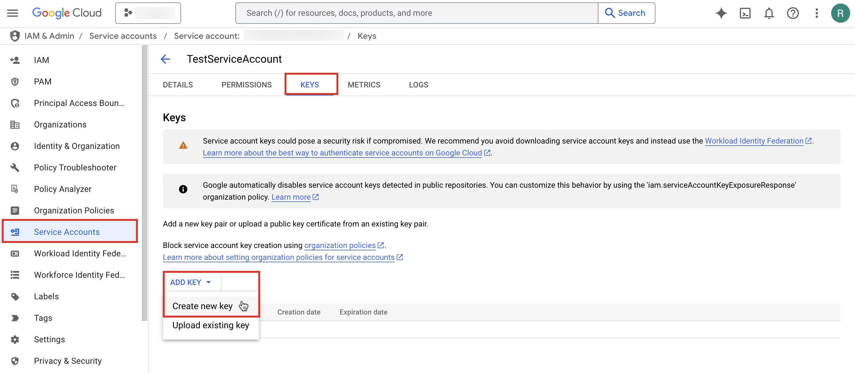 Get Service Account JSON from Google Cloud Console