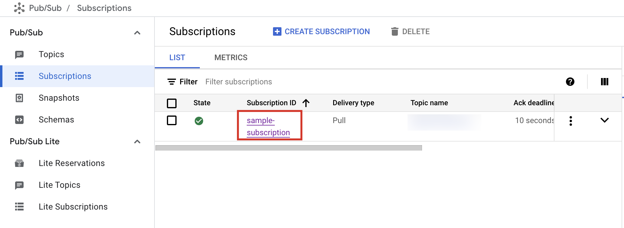 Get subscription ID from Google Cloud Console