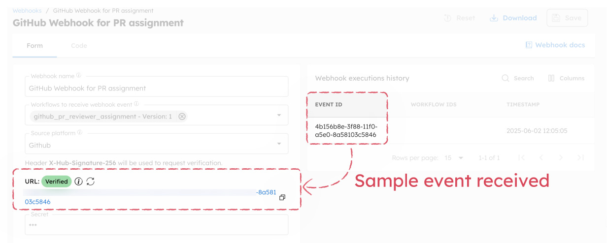 GitHub webhook verified in Conductor
