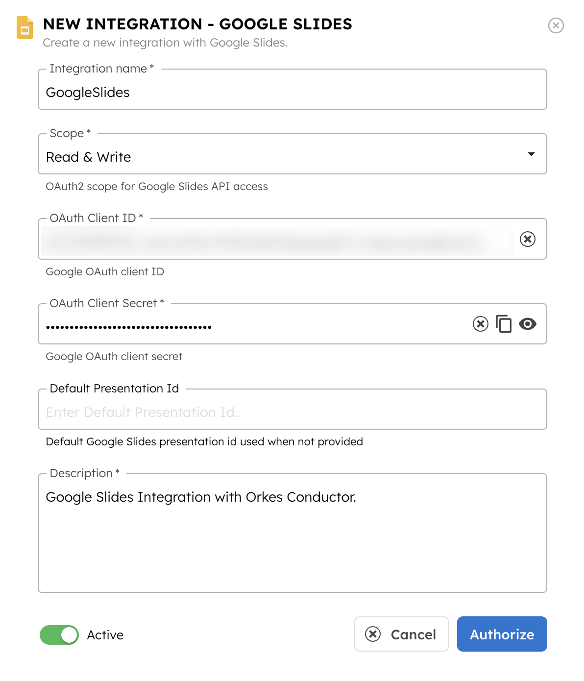 Google Slides Integration with Orkes Conductor
