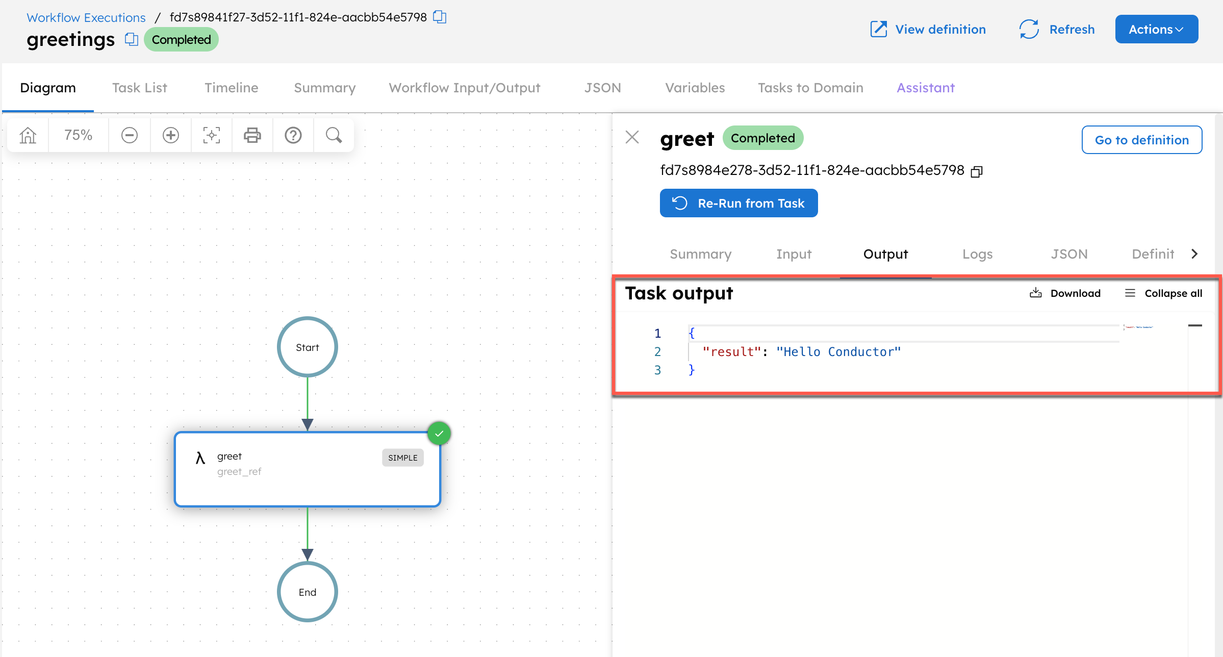 Workflow executed using JavaScript SDK