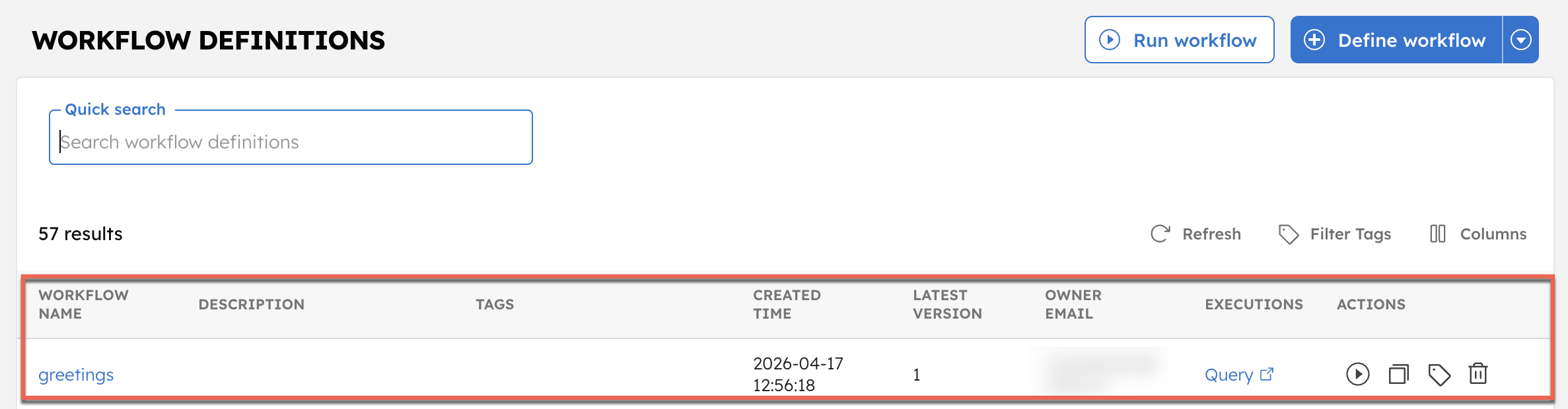 Greetings workflow created using Java SDK