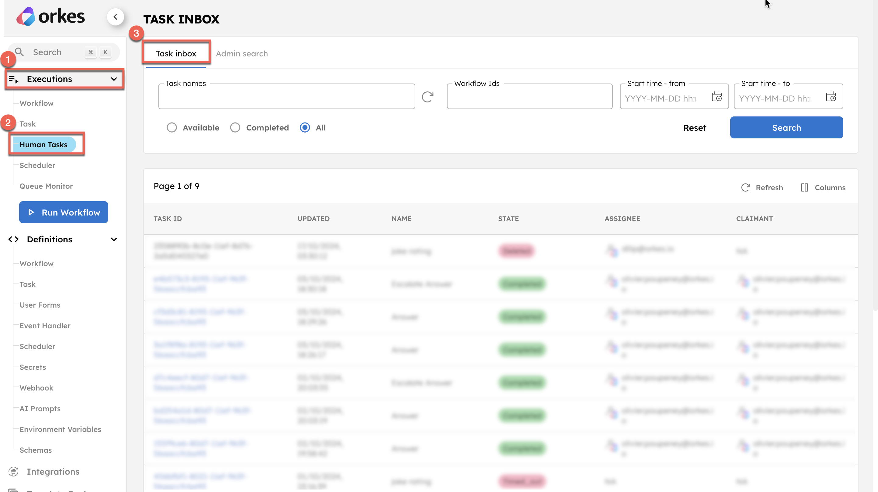 Task inbox view of human task execution