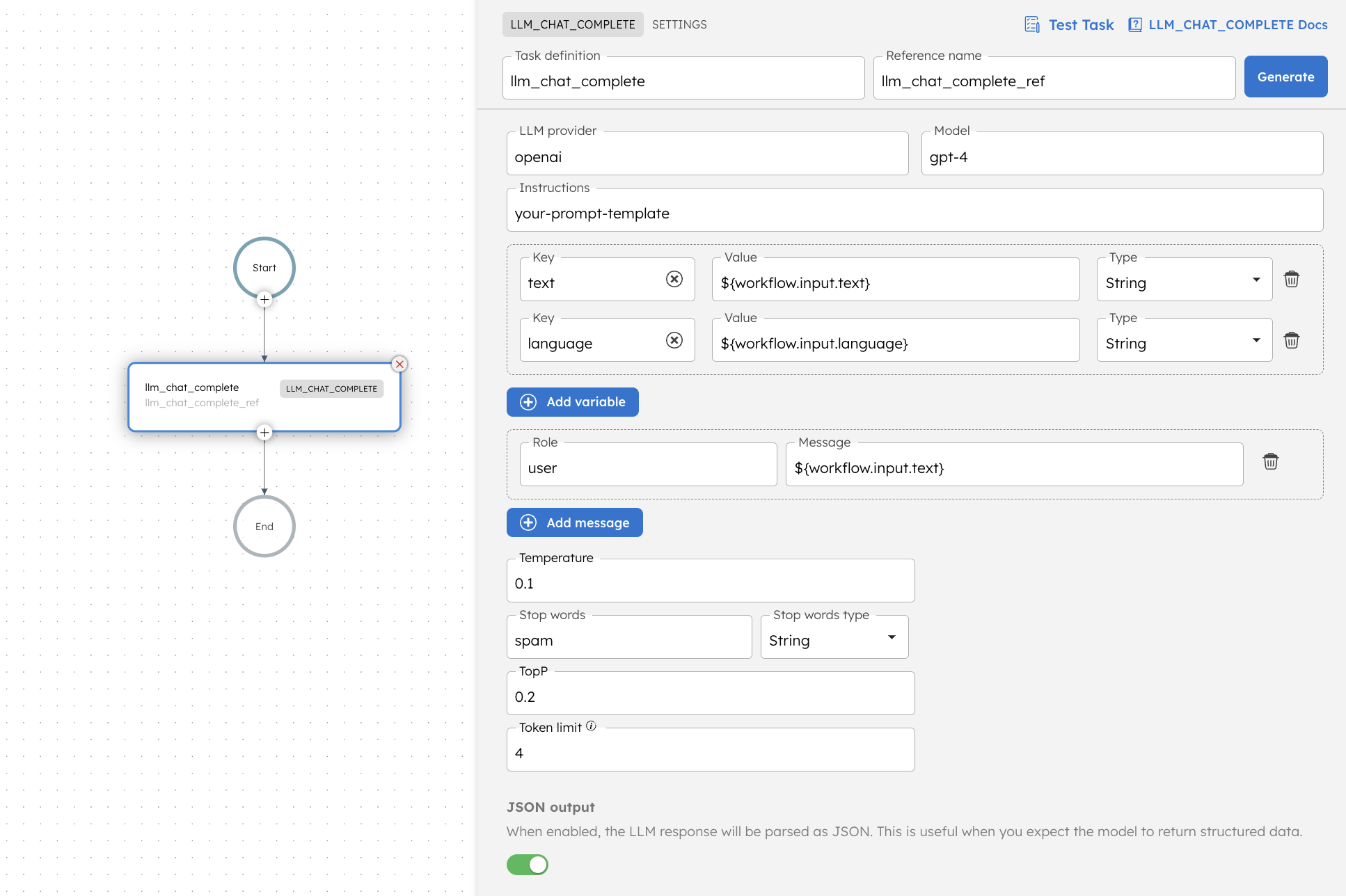 LLM Chat Complete Task - UI