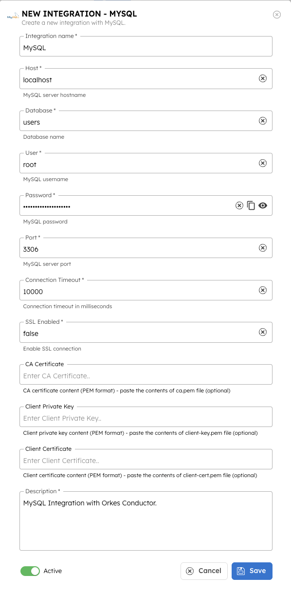 MySQL Integration with Orkes Conductor