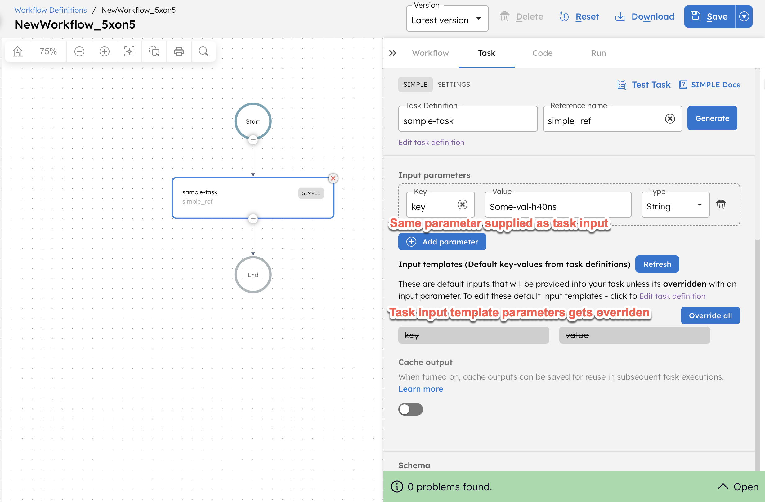 Overriding task input template parameters from Workflow definition