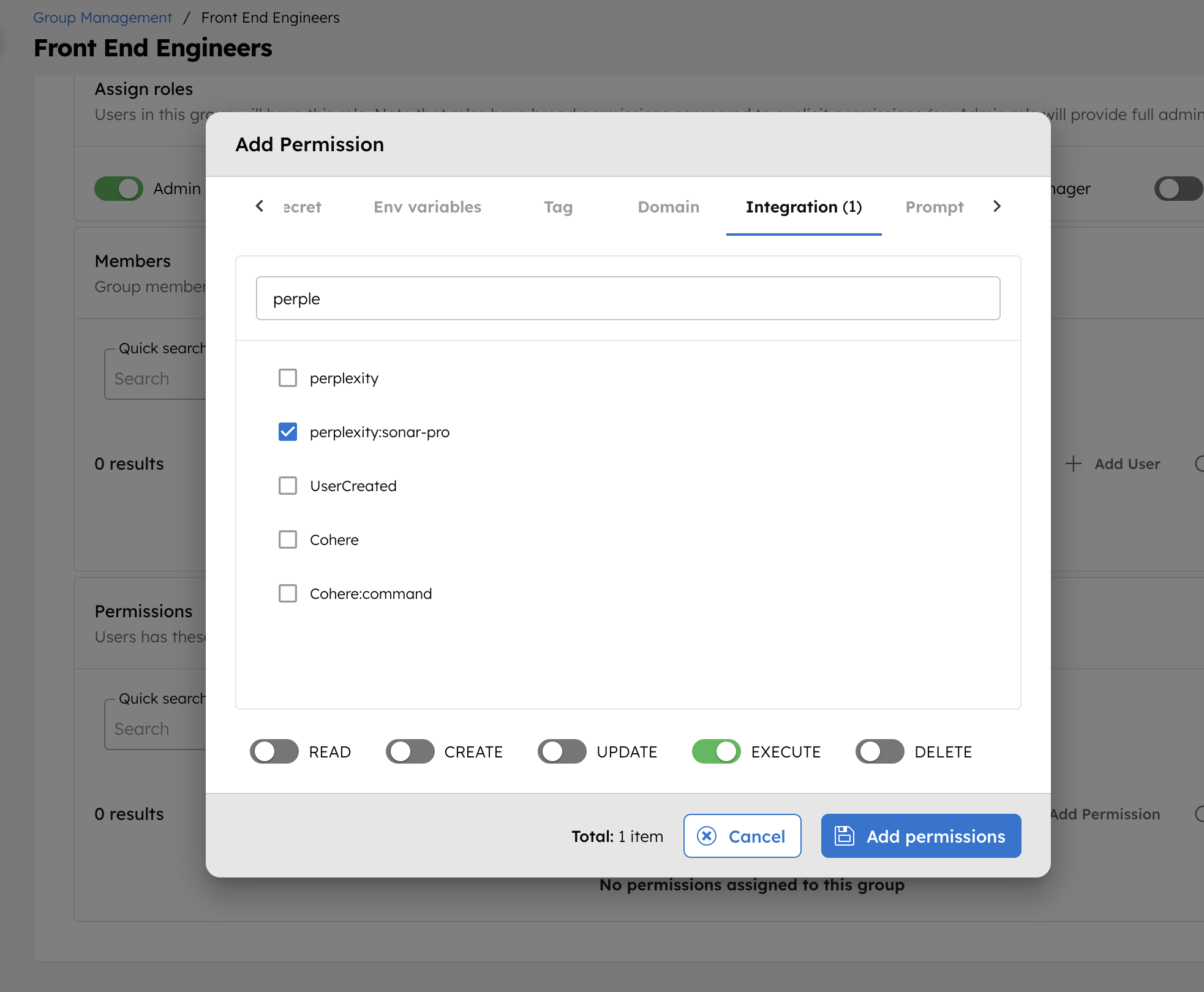 Add Permissions for Perplexity Integration