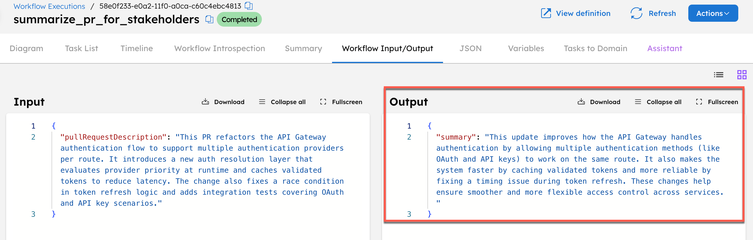 Viewing workflow output