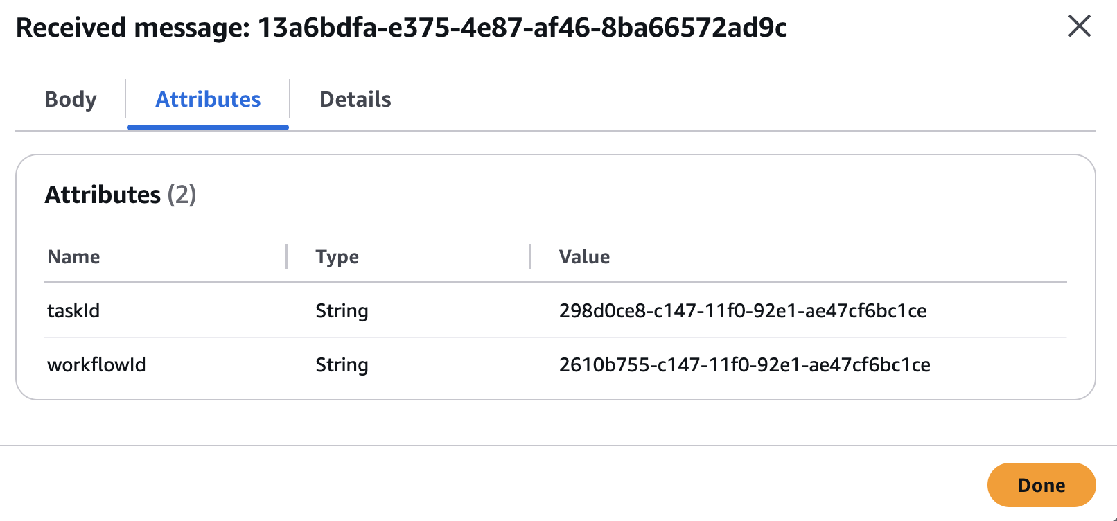 Attribute containing the task and workflow execution ID