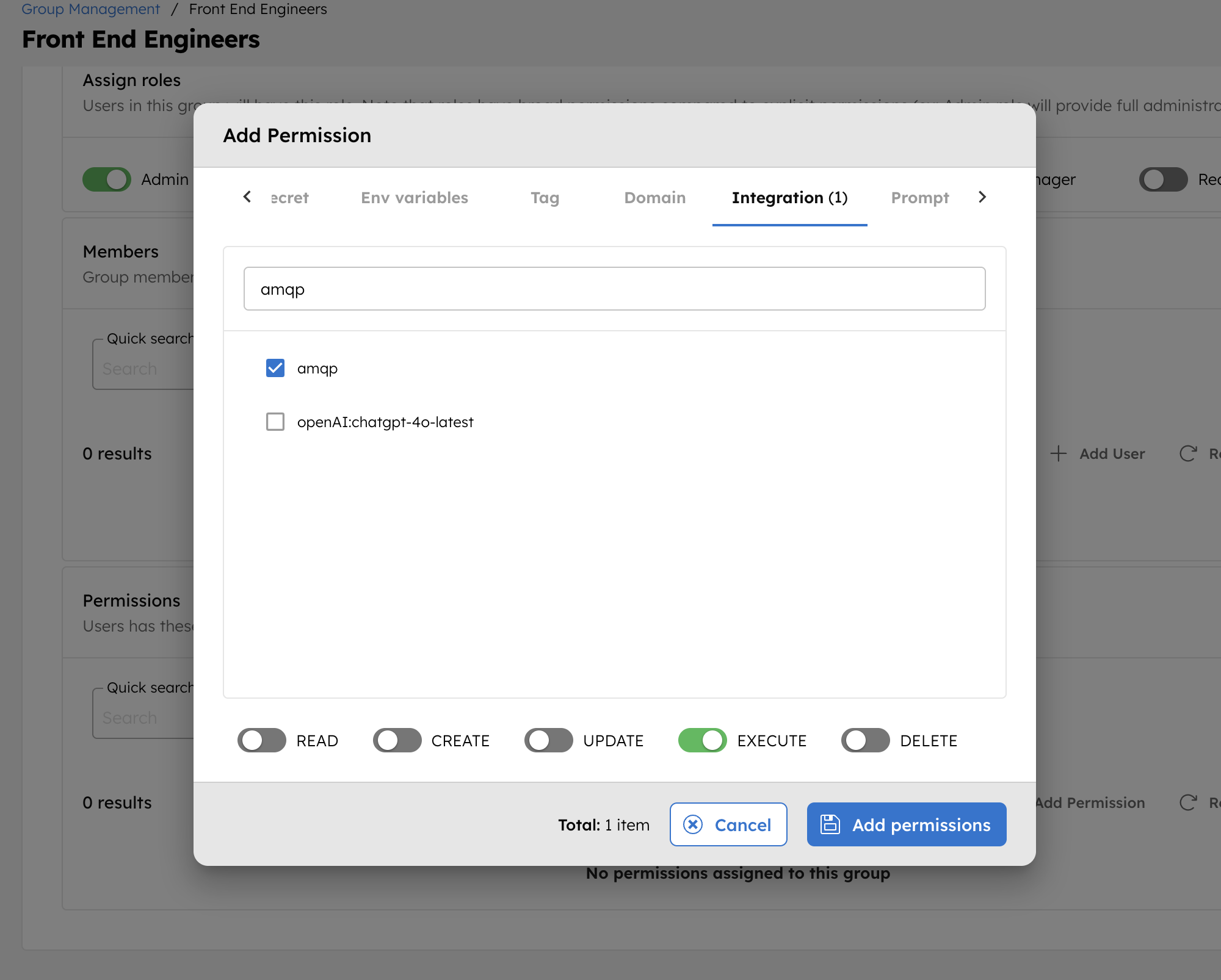 Configuring RBAC for AMQP Integration