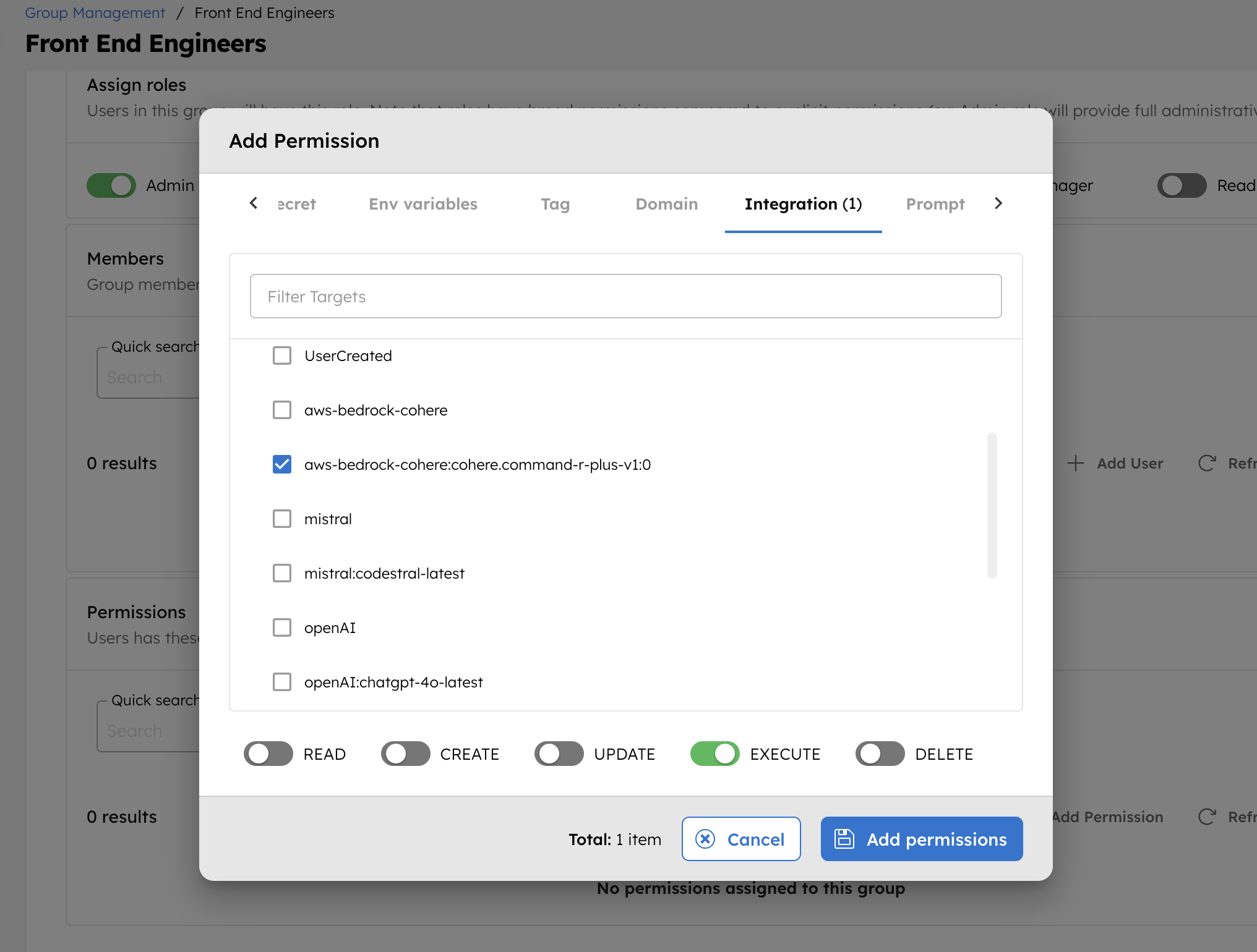 Add Permissions for Integrations