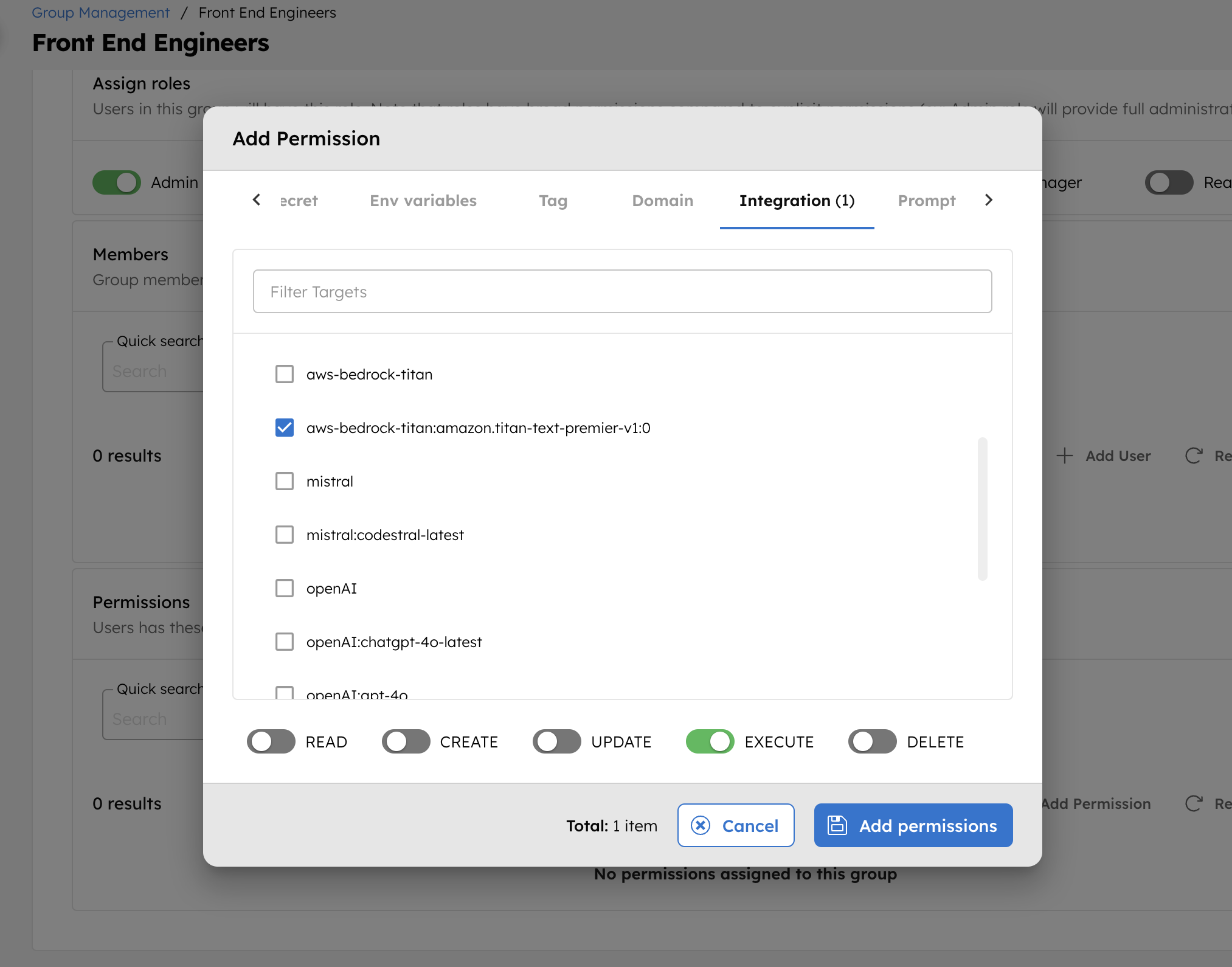 Add Permissions for Integrations