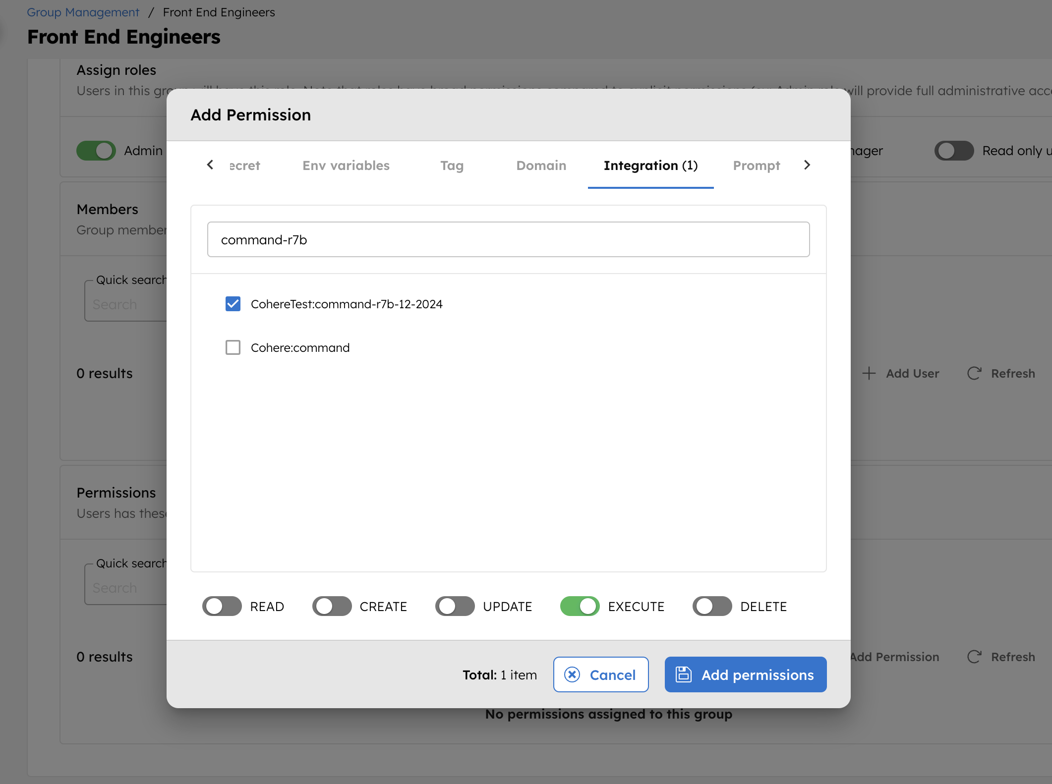 Add Permissions for Integrations